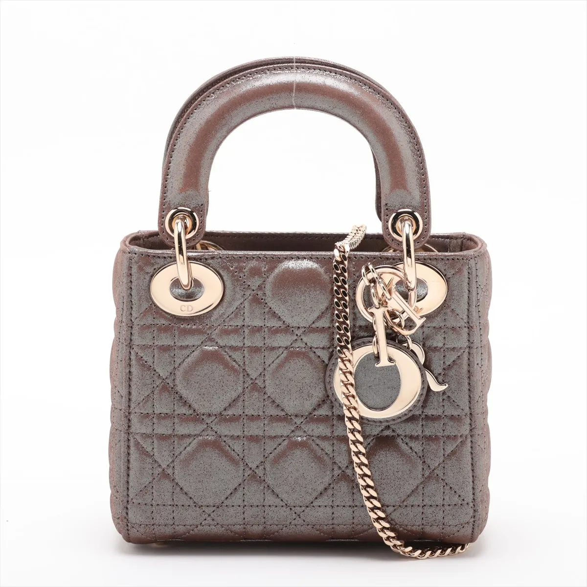 Cannage Lady Dior Mini Coated Leather 2-Way Handbag, Brown