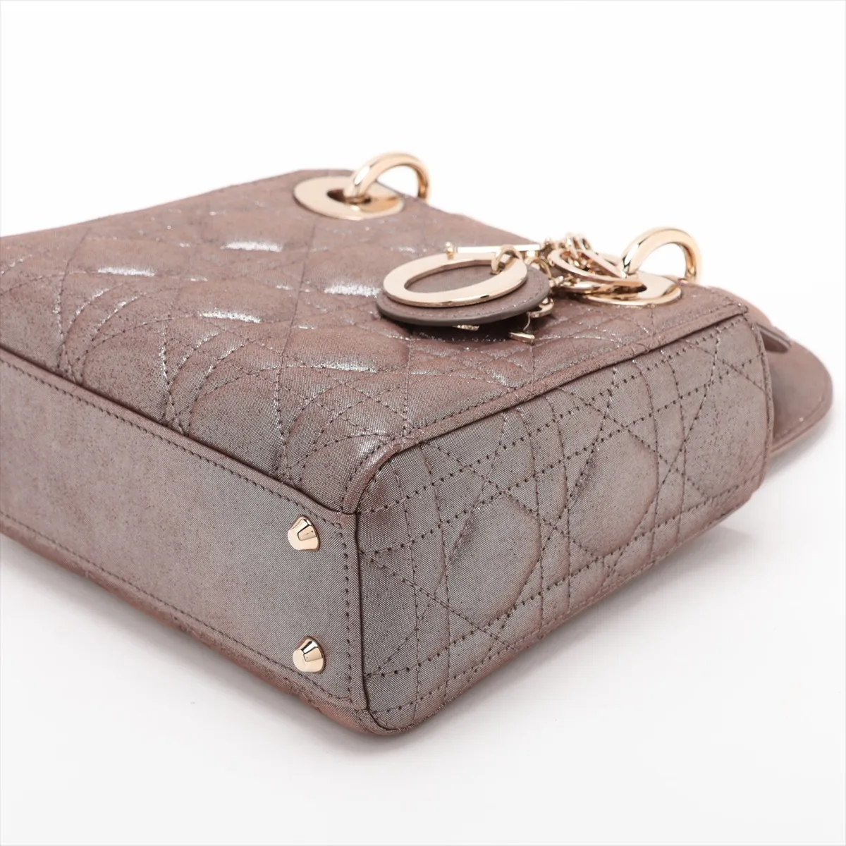Cannage Lady Dior Mini Coated Leather 2-Way Handbag, Brown — view 3