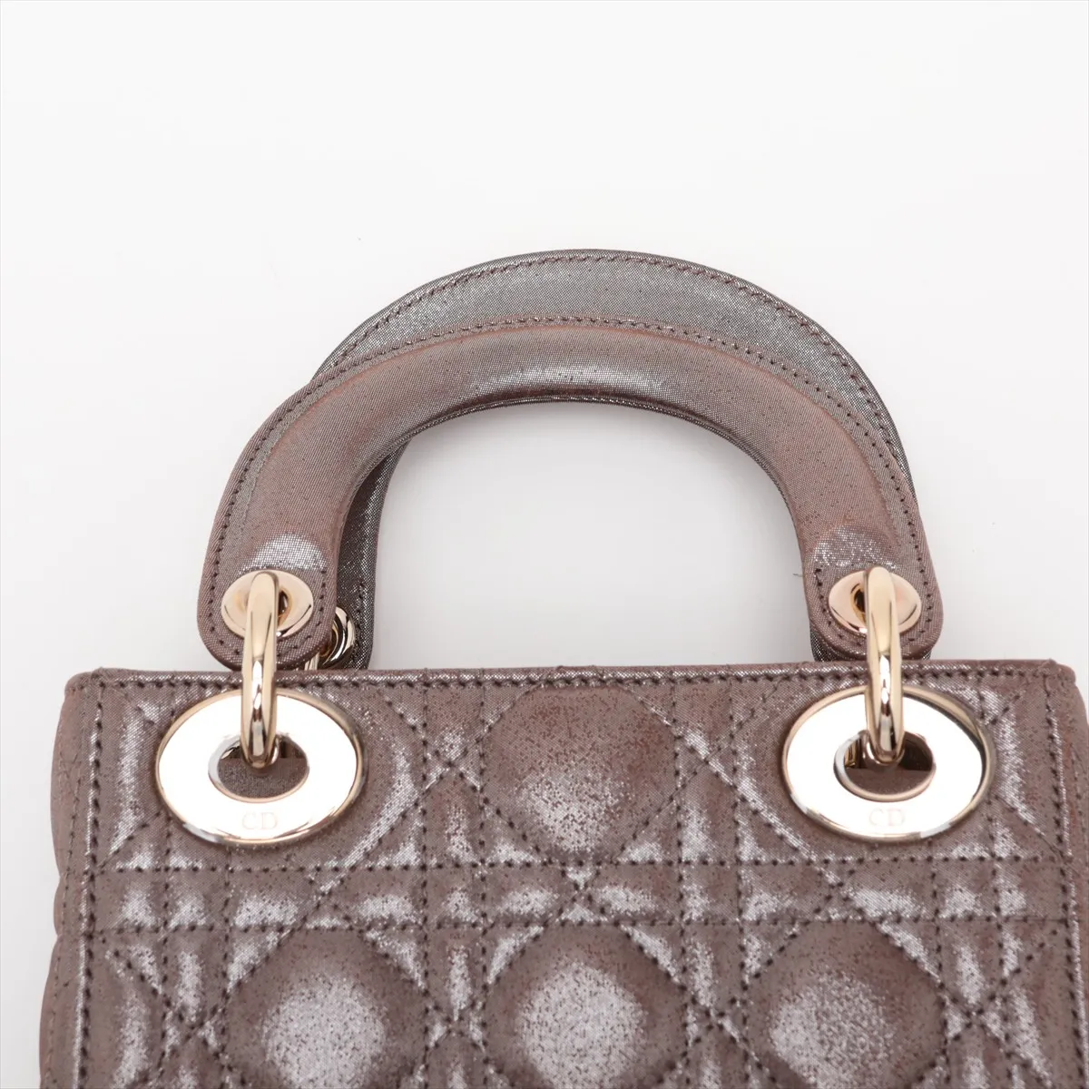 Cannage Lady Dior Mini Coated Leather 2-Way Handbag, Brown — view 6
