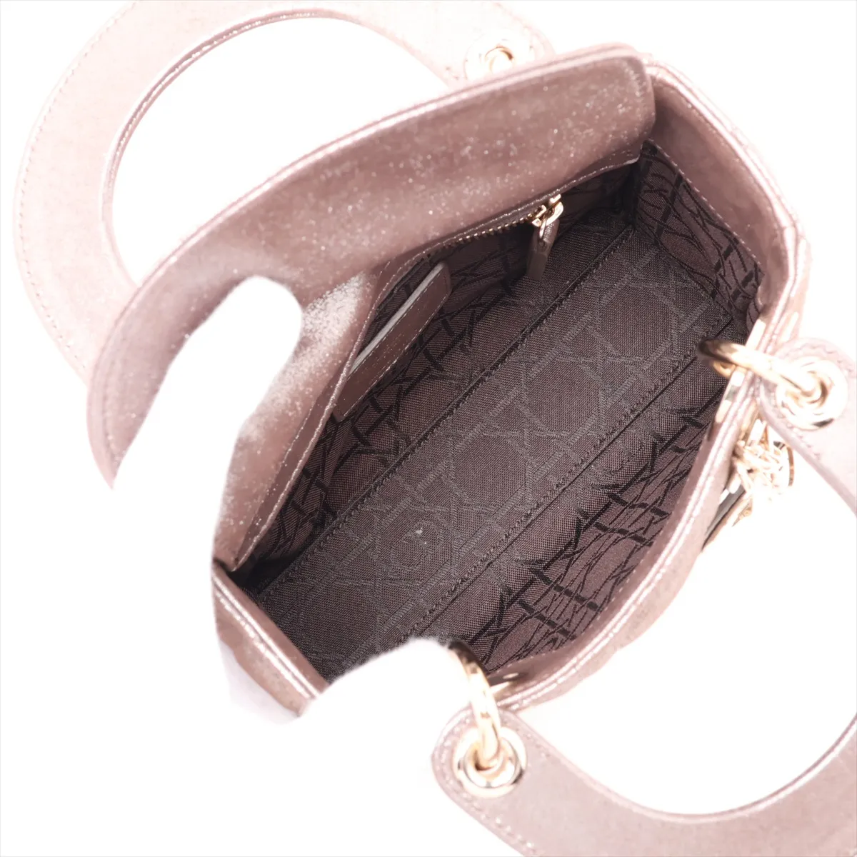 Cannage Lady Dior Mini Coated Leather 2-Way Handbag, Brown — view 8