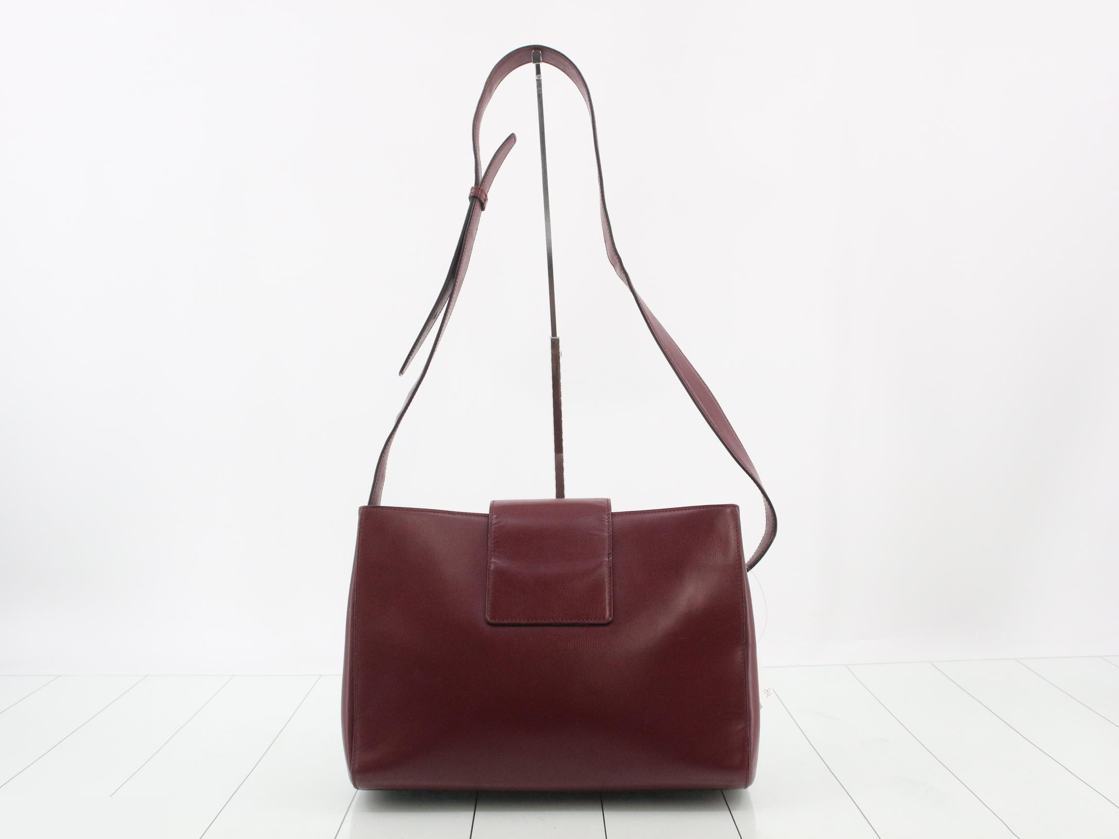Mustline Turnlock Leather Shoulder Bag, Bordeaux — view 2