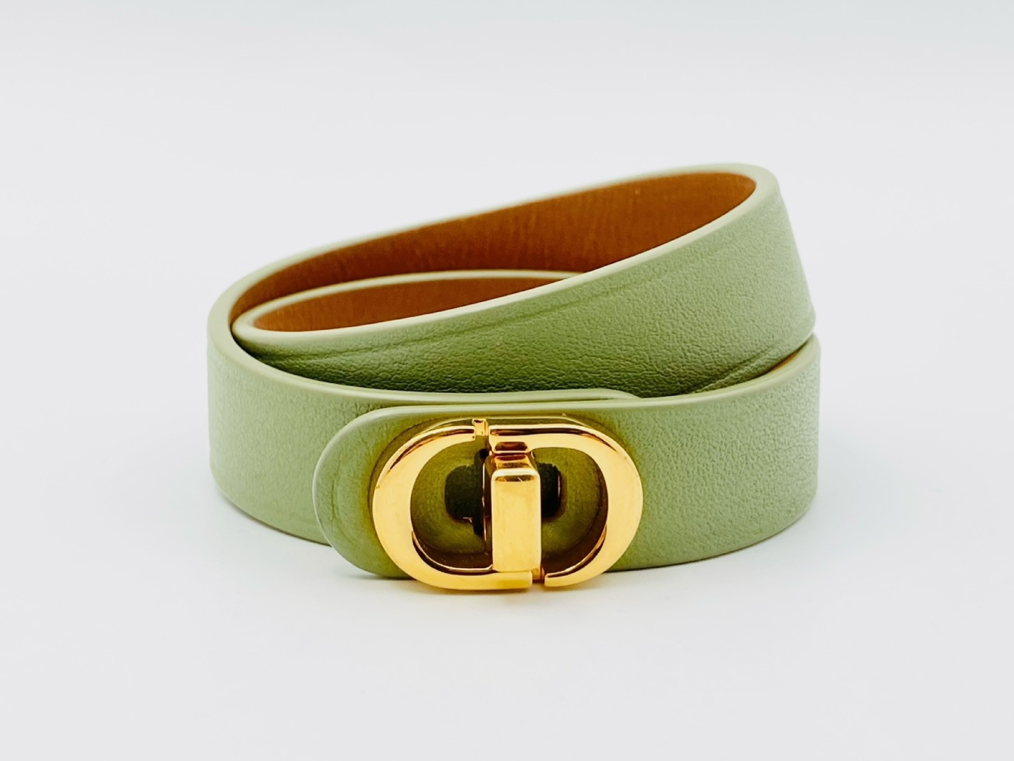 30 MONTAIGNE CD Logo Double Leather Bracelet #S Green Bracelet/Bangle