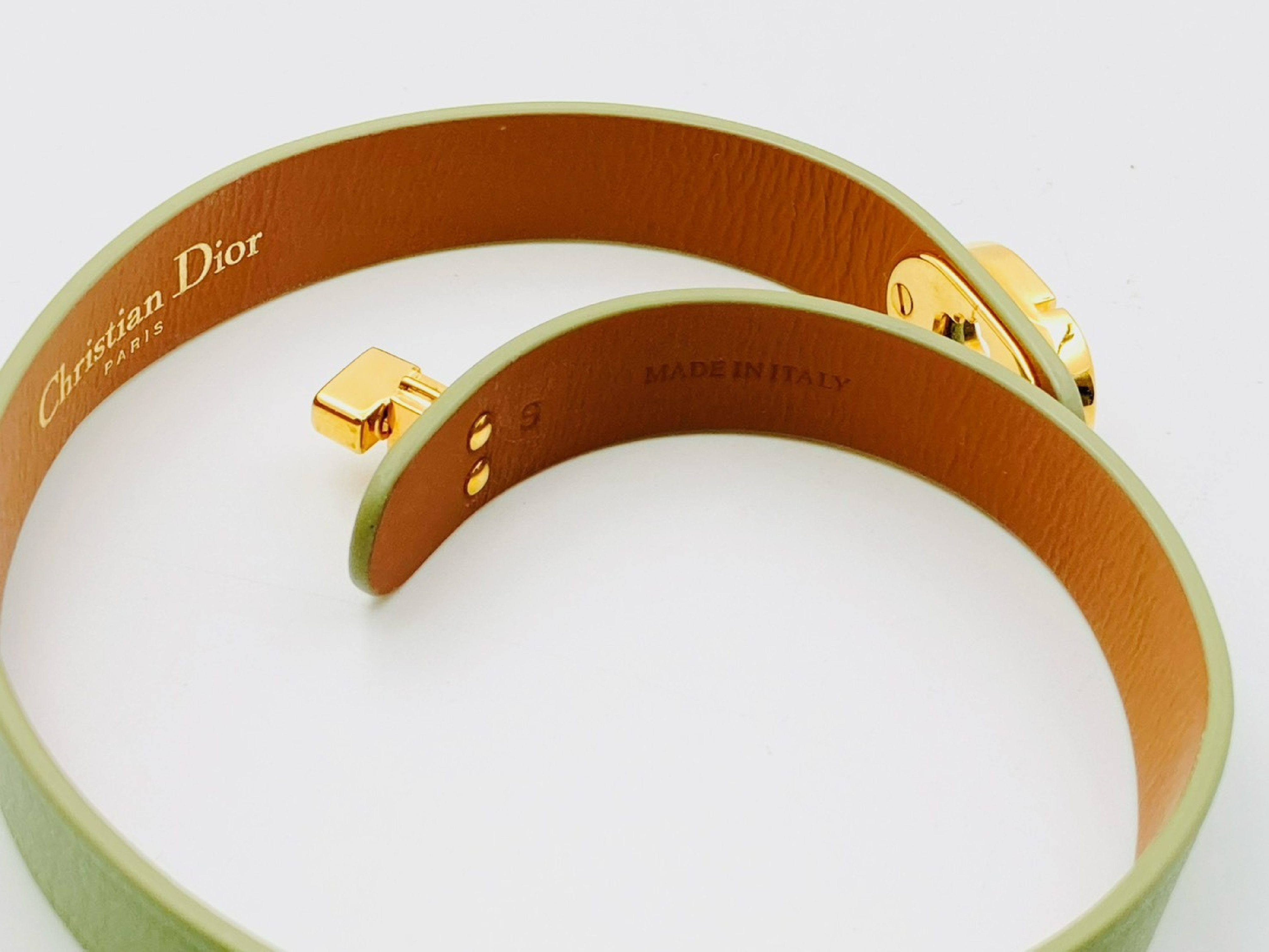 30 MONTAIGNE CD Logo Double Leather Bracelet #S Green Bracelet/Bangle — view 4