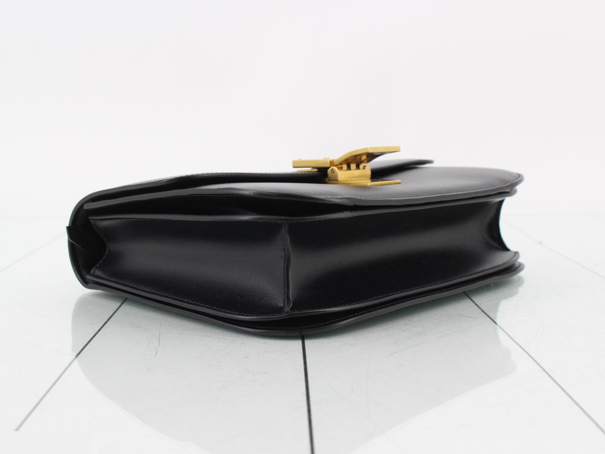 Classic Box Leather Shoulder Bag, Black — view 5