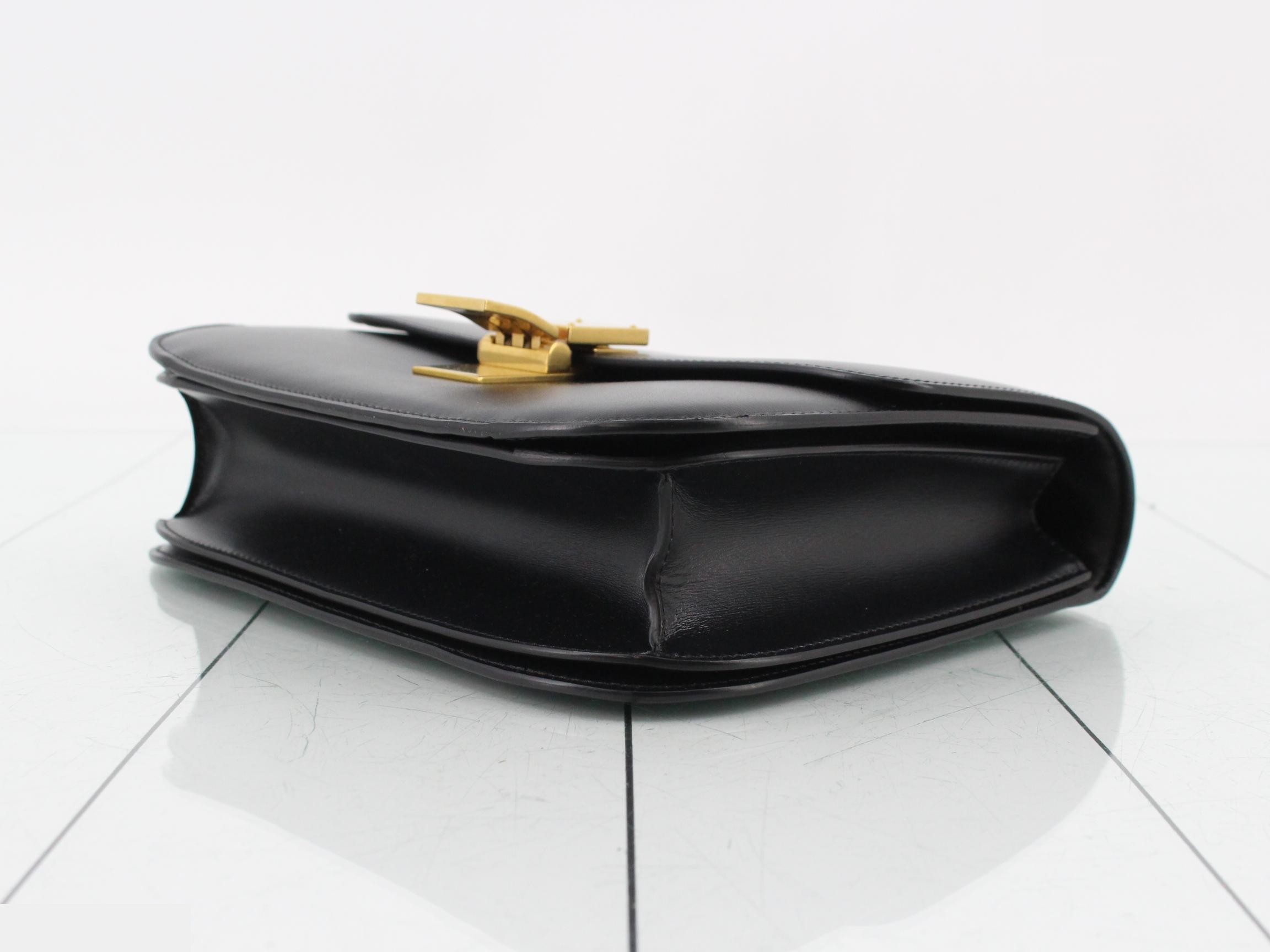 Classic Box Leather Shoulder Bag, Black — view 6
