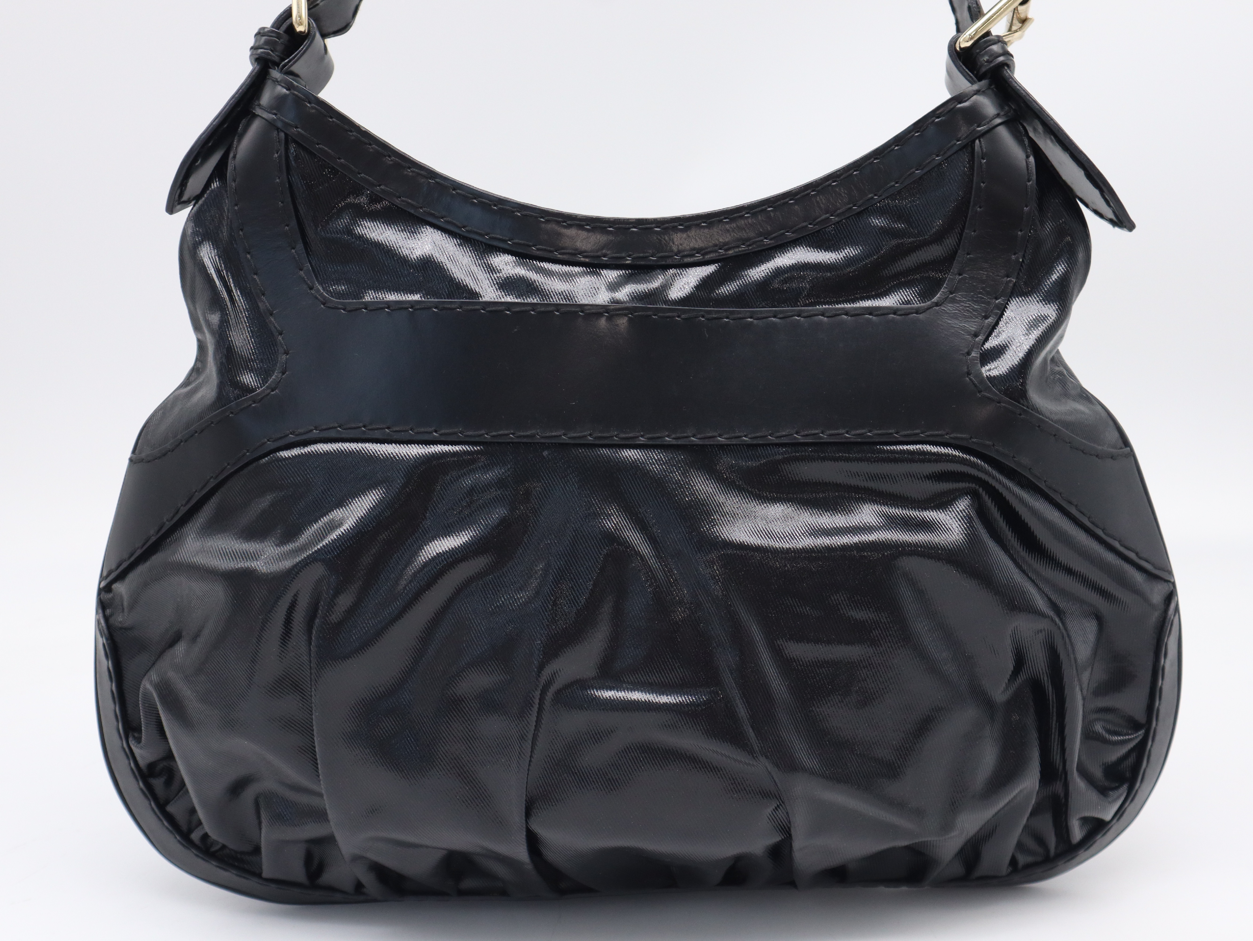 189885 Enamel Shoulder Bag with Ribbon, Black Shoulder Bag — view 2