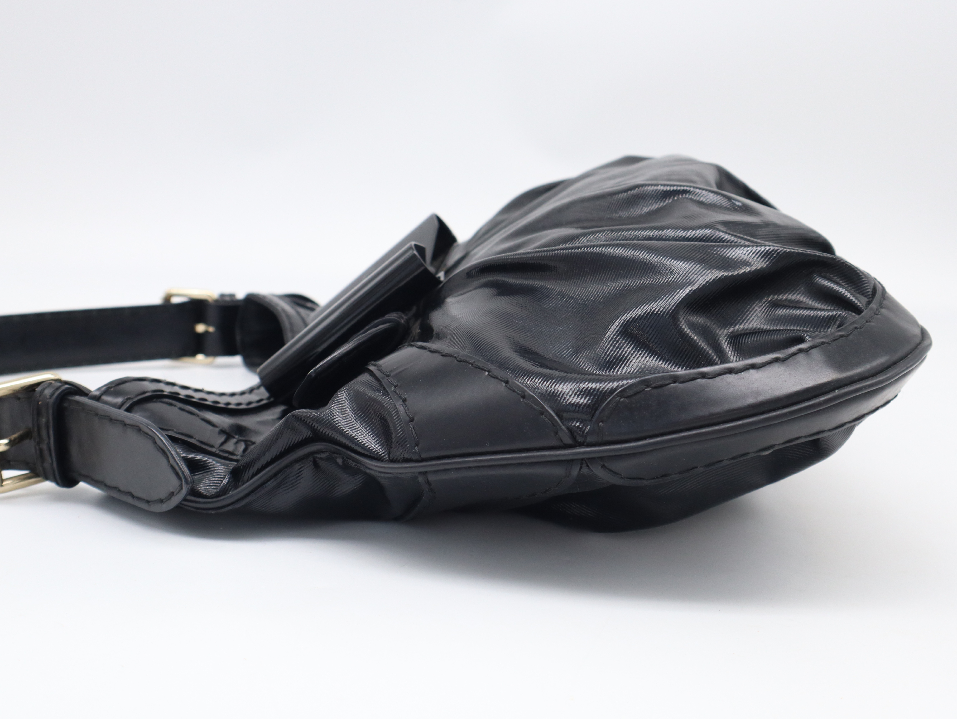 189885 Enamel Shoulder Bag with Ribbon, Black Shoulder Bag — view 3