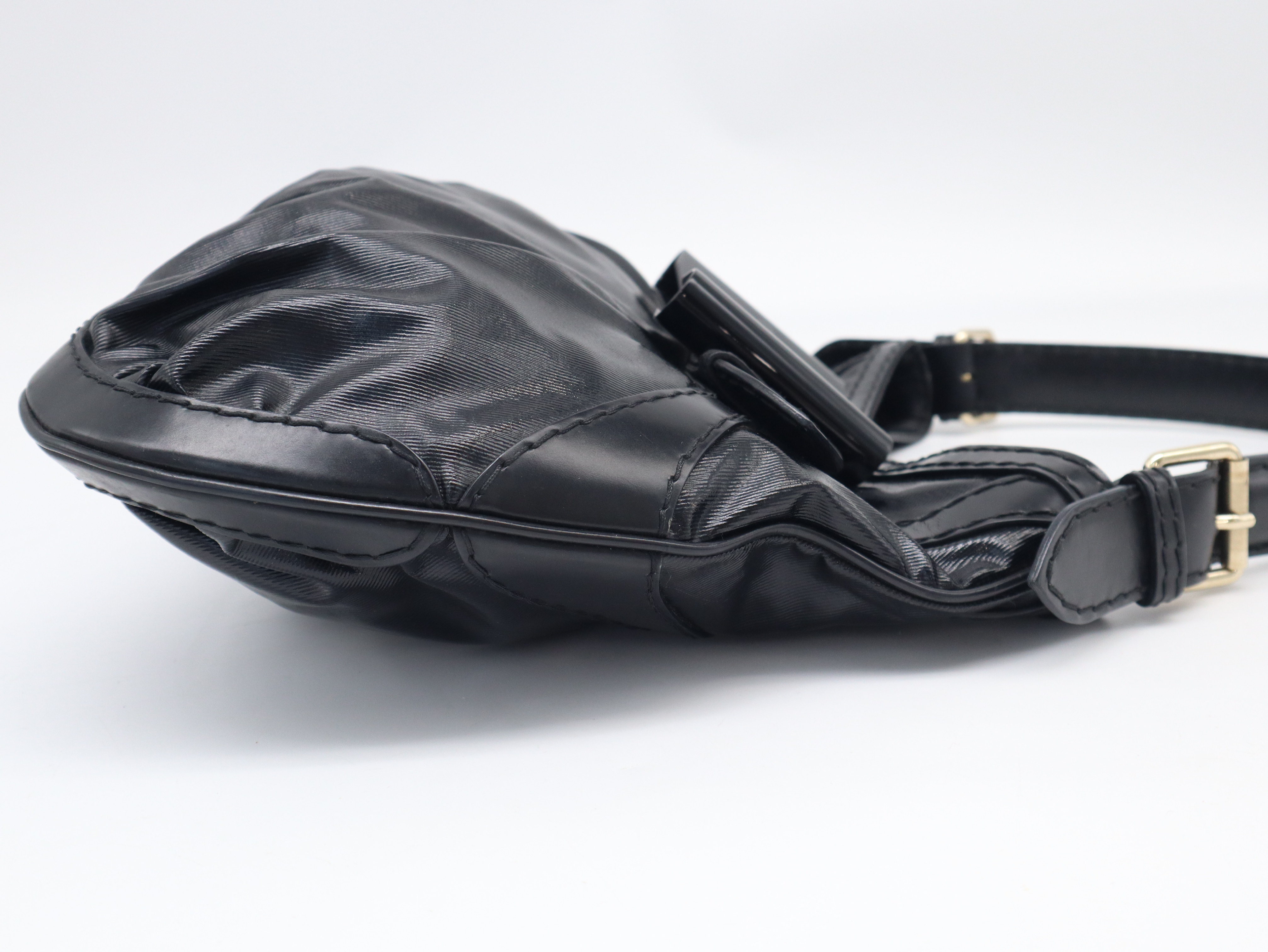 189885 Enamel Shoulder Bag with Ribbon, Black Shoulder Bag — view 4