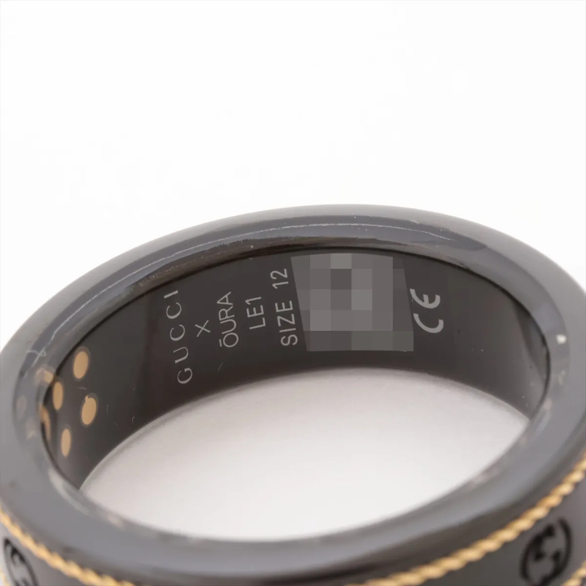 x Aura Interlocking G Ring, Size 12, Titanium, Black x Gold, — view 3