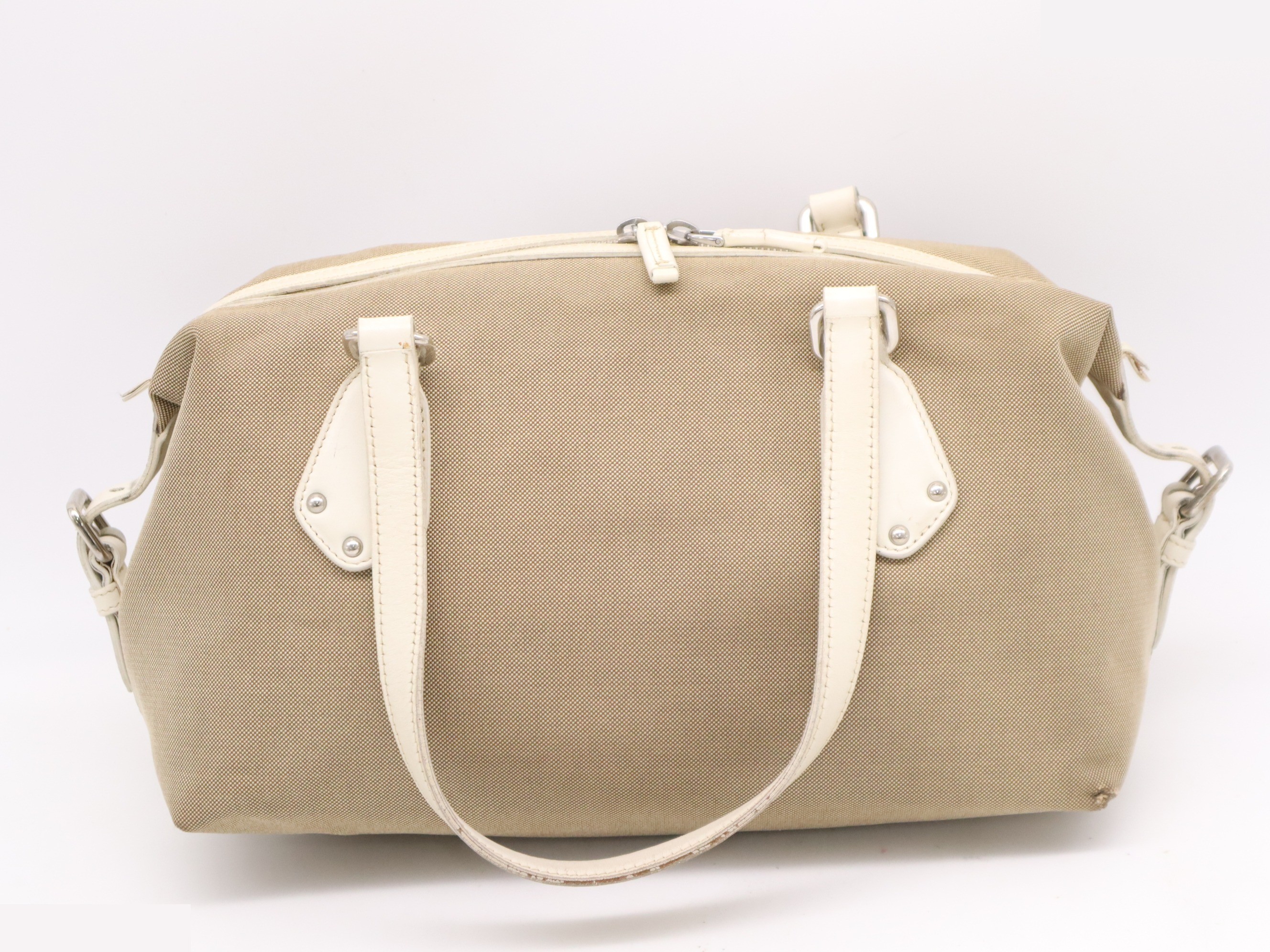 Canvas x leather logo jacquard tote bag beige SV metal fittings — view 2