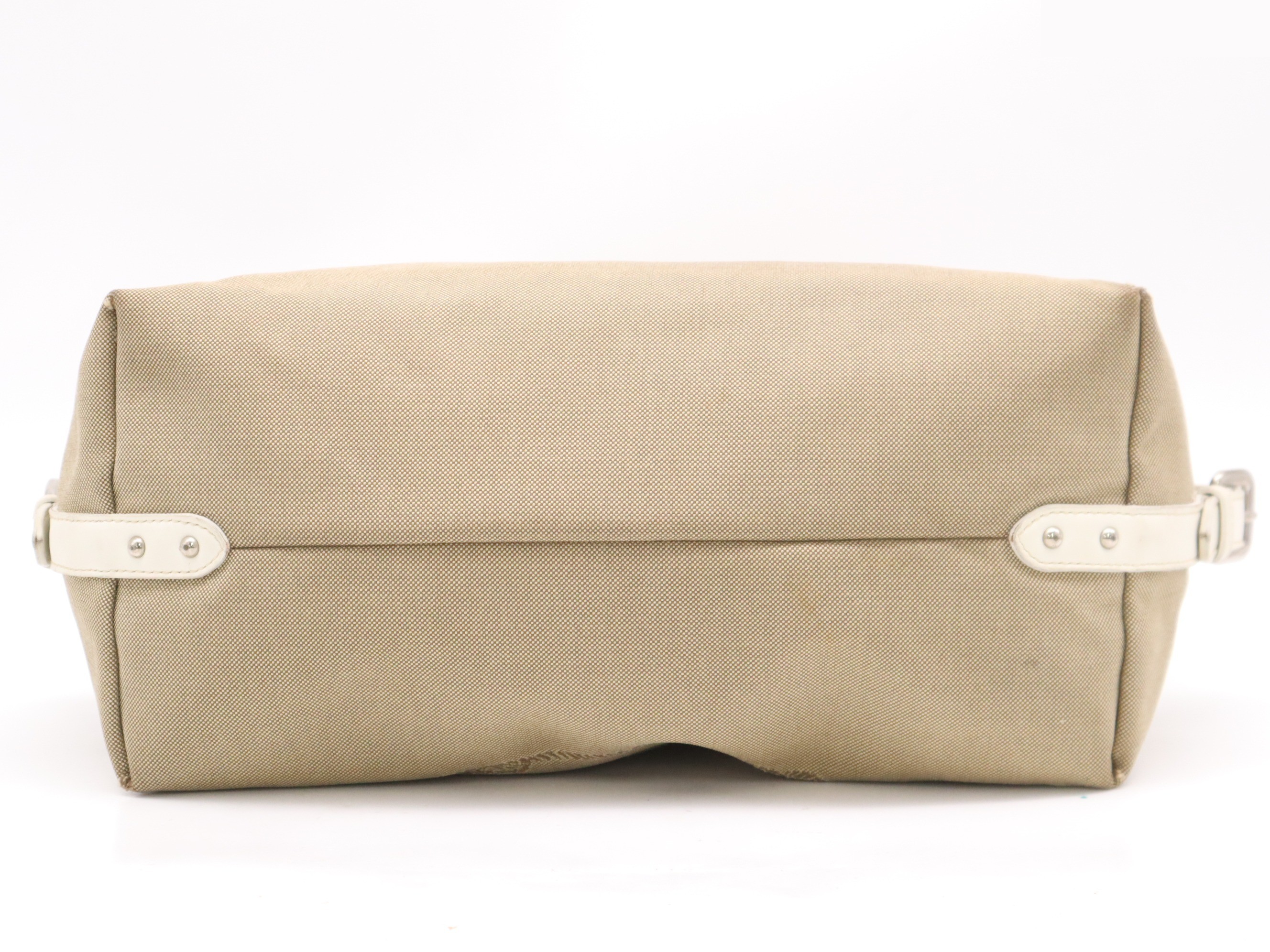 Canvas x leather logo jacquard tote bag beige SV metal fittings — view 4