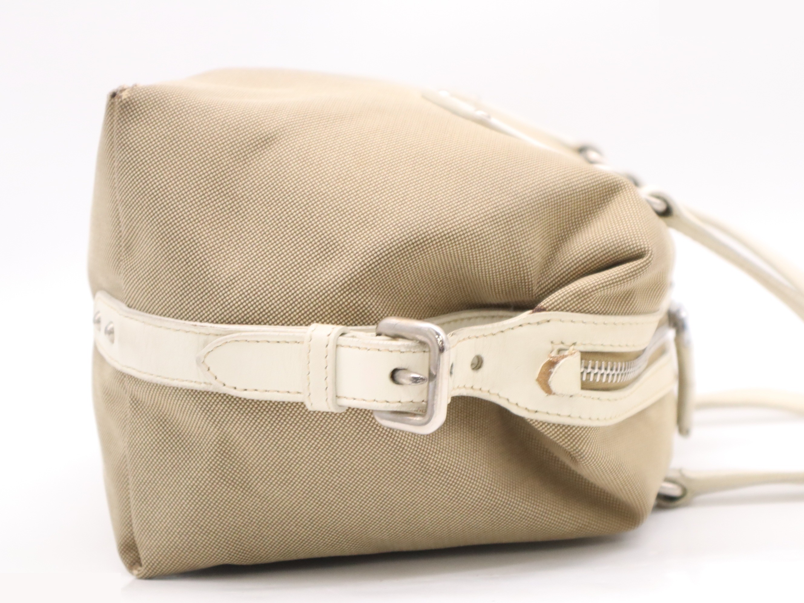 Canvas x leather logo jacquard tote bag beige SV metal fittings — view 5