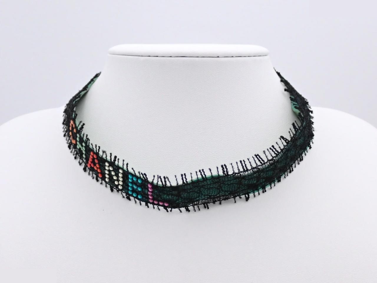 00T Lace Logo Rhinestone Choker — view 3