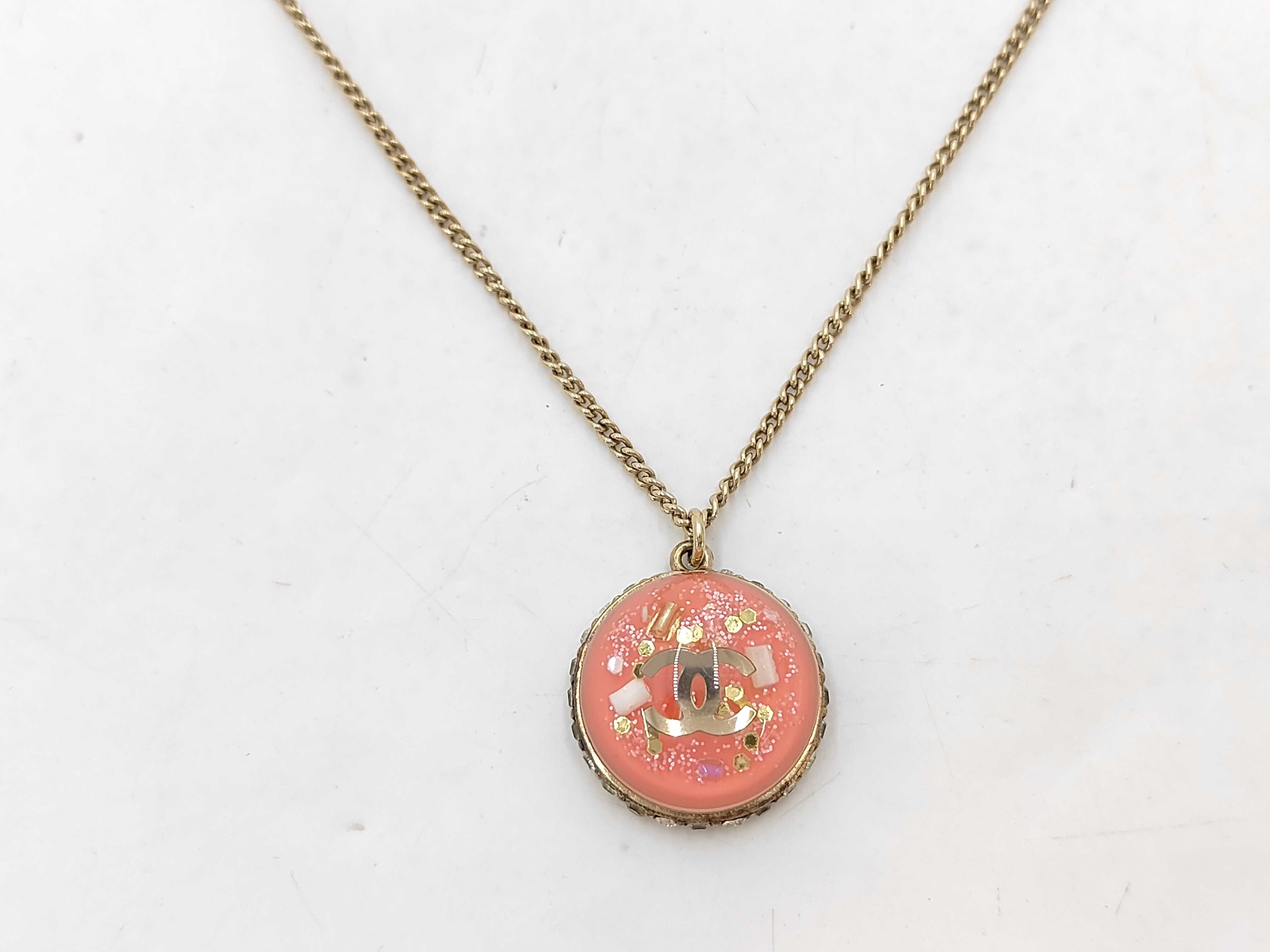 Coco Mark Dome Necklace with Rhinestones, Pink Necklace