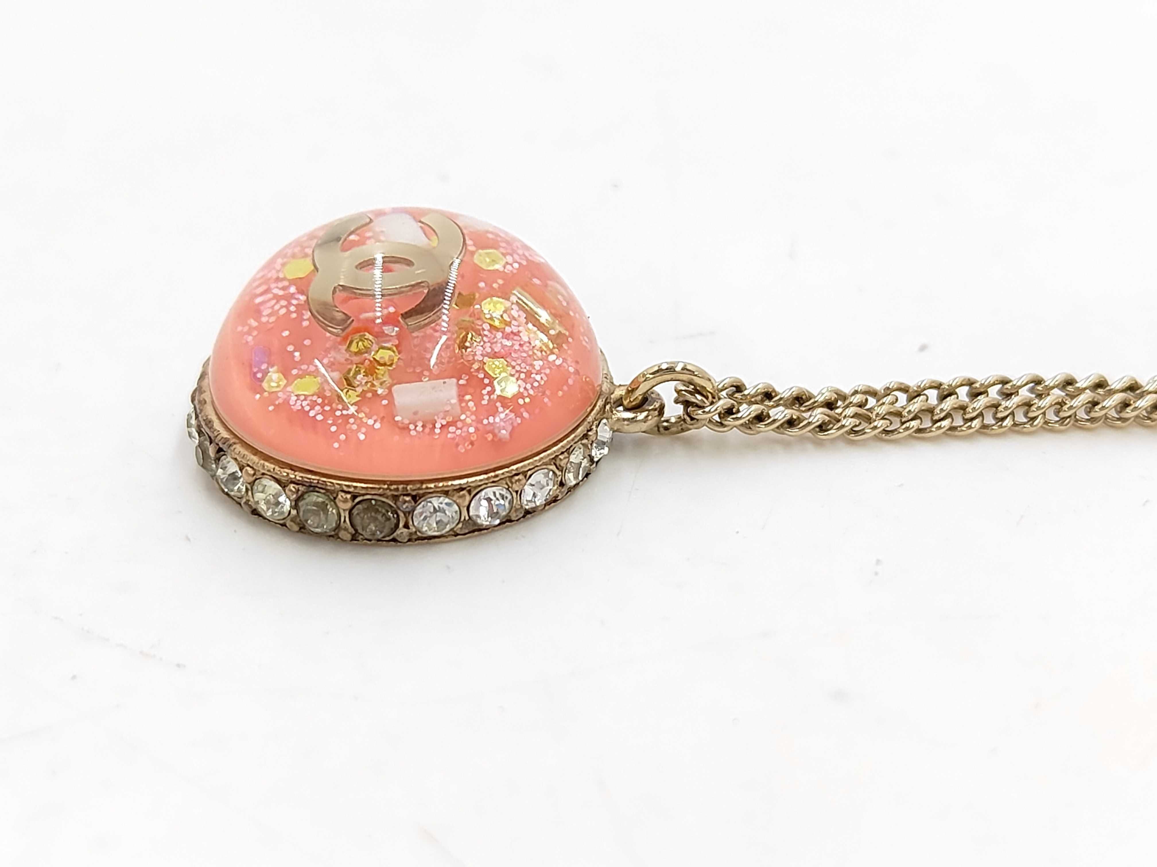Coco Mark Dome Necklace with Rhinestones, Pink Necklace — view 2
