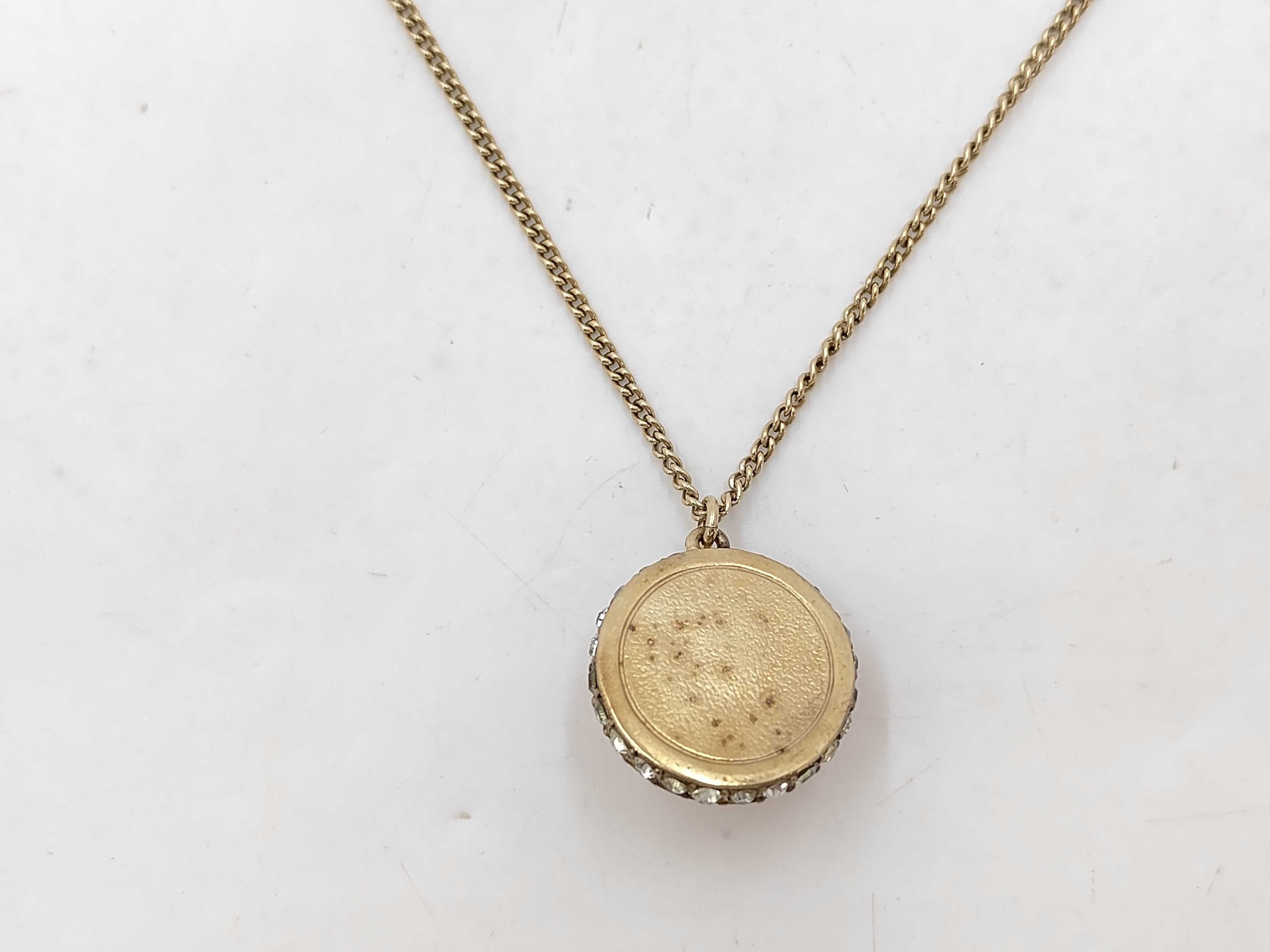 Coco Mark Dome Necklace with Rhinestones, Pink Necklace — view 3