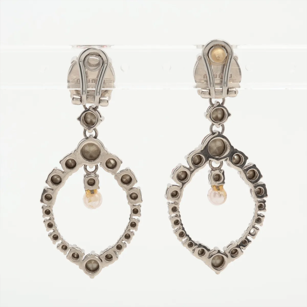earrings (for both ears), metal and rhinestone, silver. Shows signs of wear, — view 2