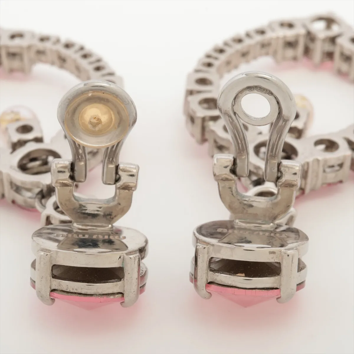earrings (for both ears), metal and rhinestone, silver. Shows signs of wear, — view 4