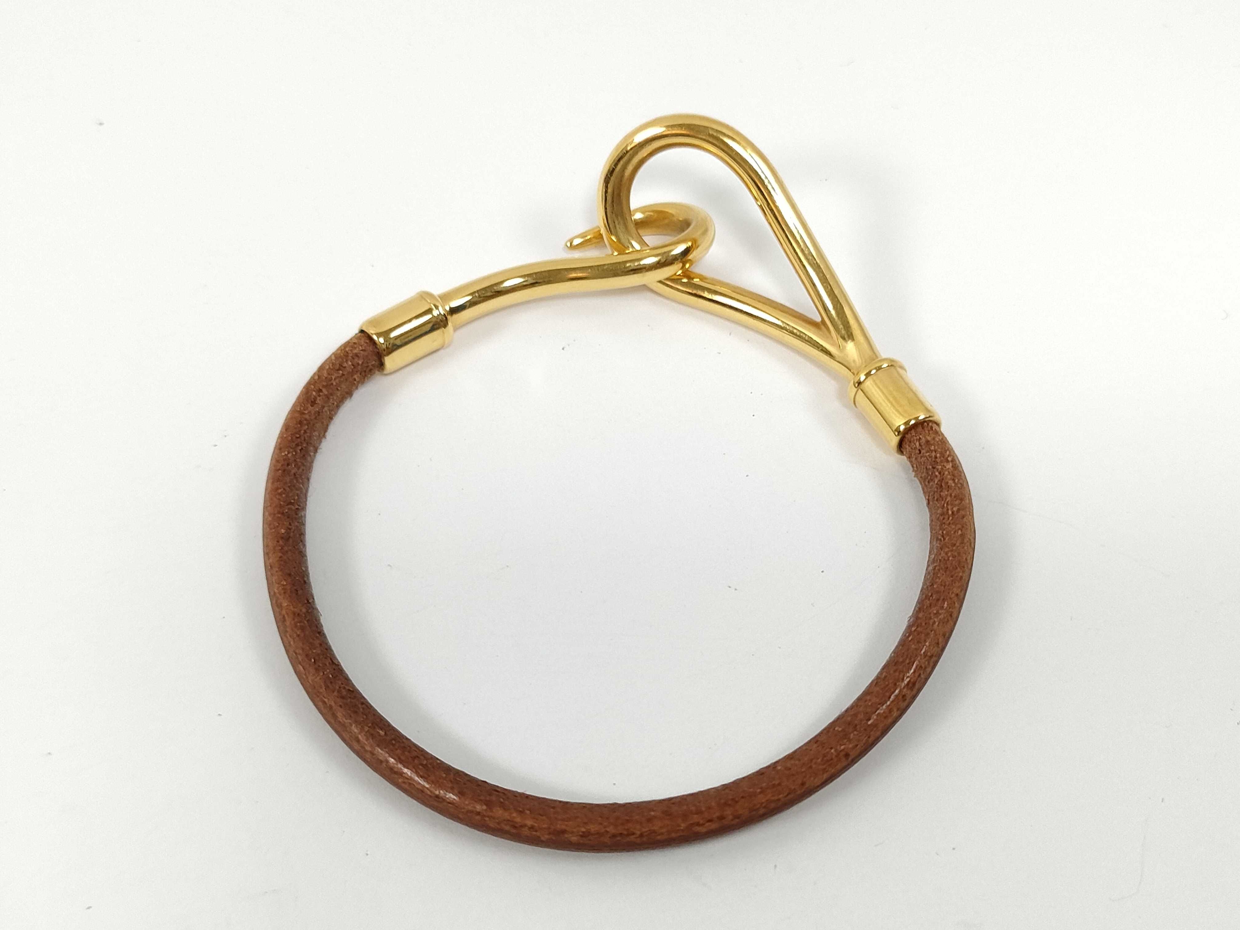 Jumbo Leather Brown Gold Hardware Bracelet Bracelet/Bangle — view 2
