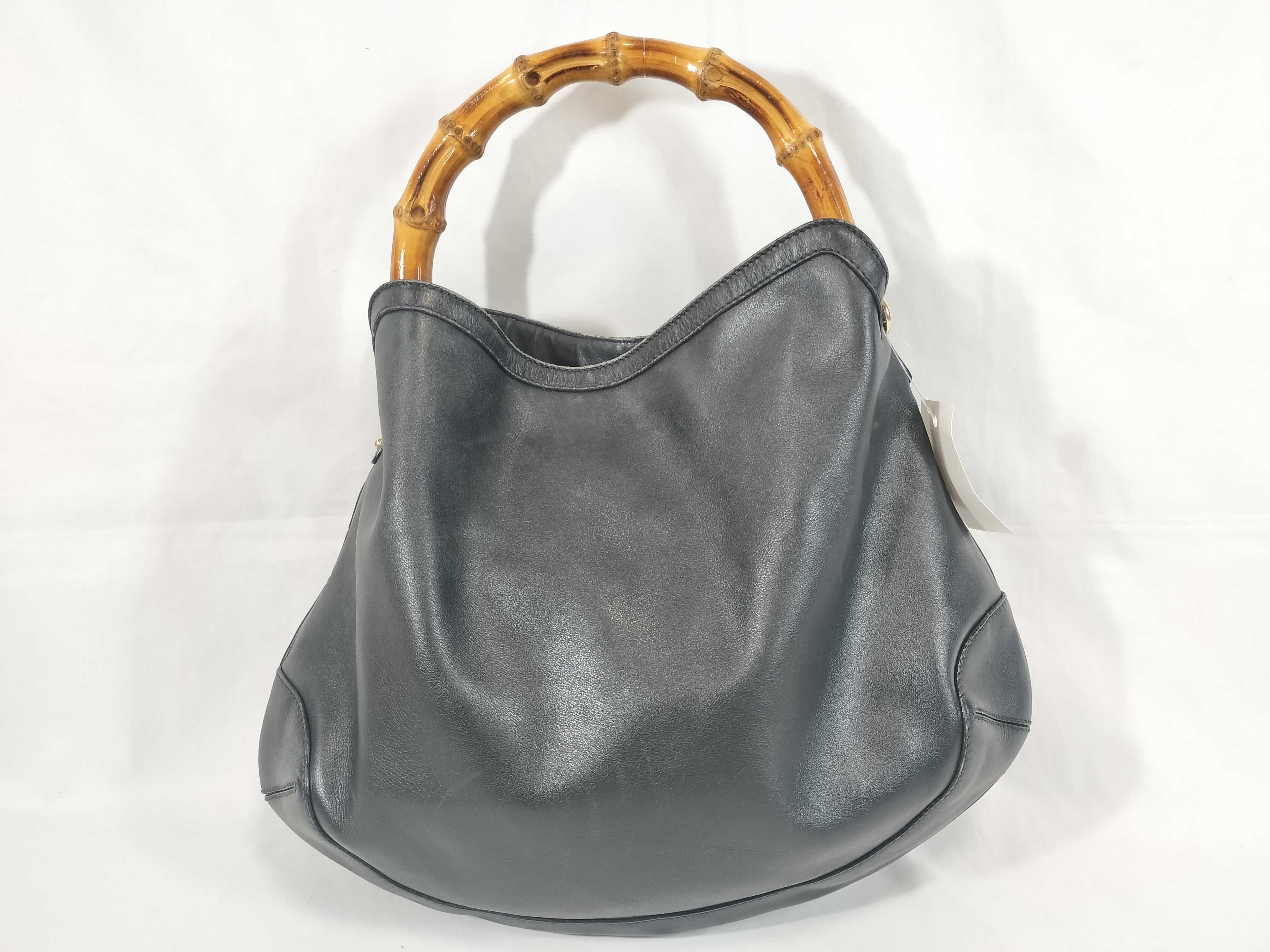 Bamboo Leather Handbag, Black, 16996 (Handbag)