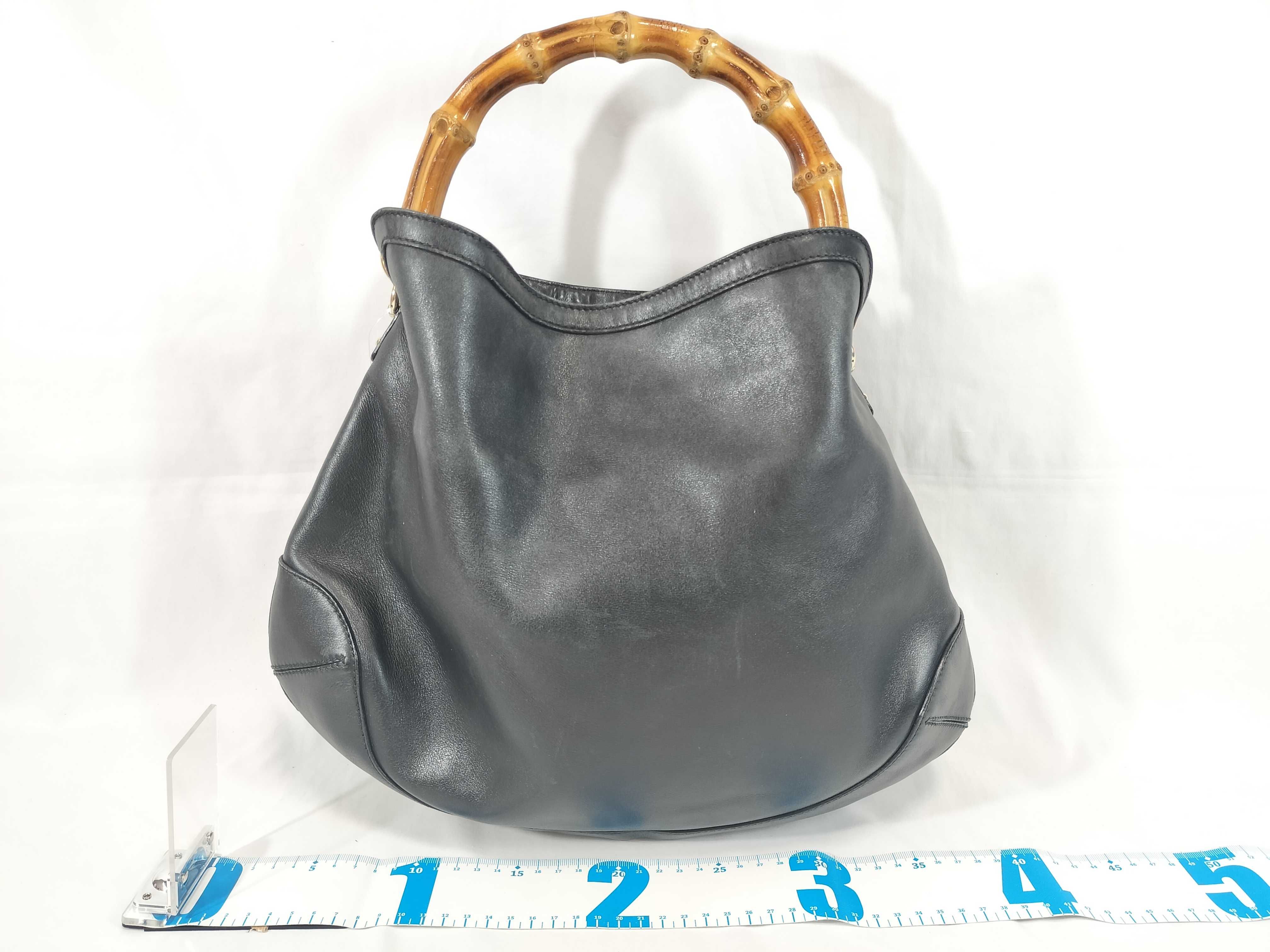 Bamboo Leather Handbag, Black, 16996 (Handbag) — view 2