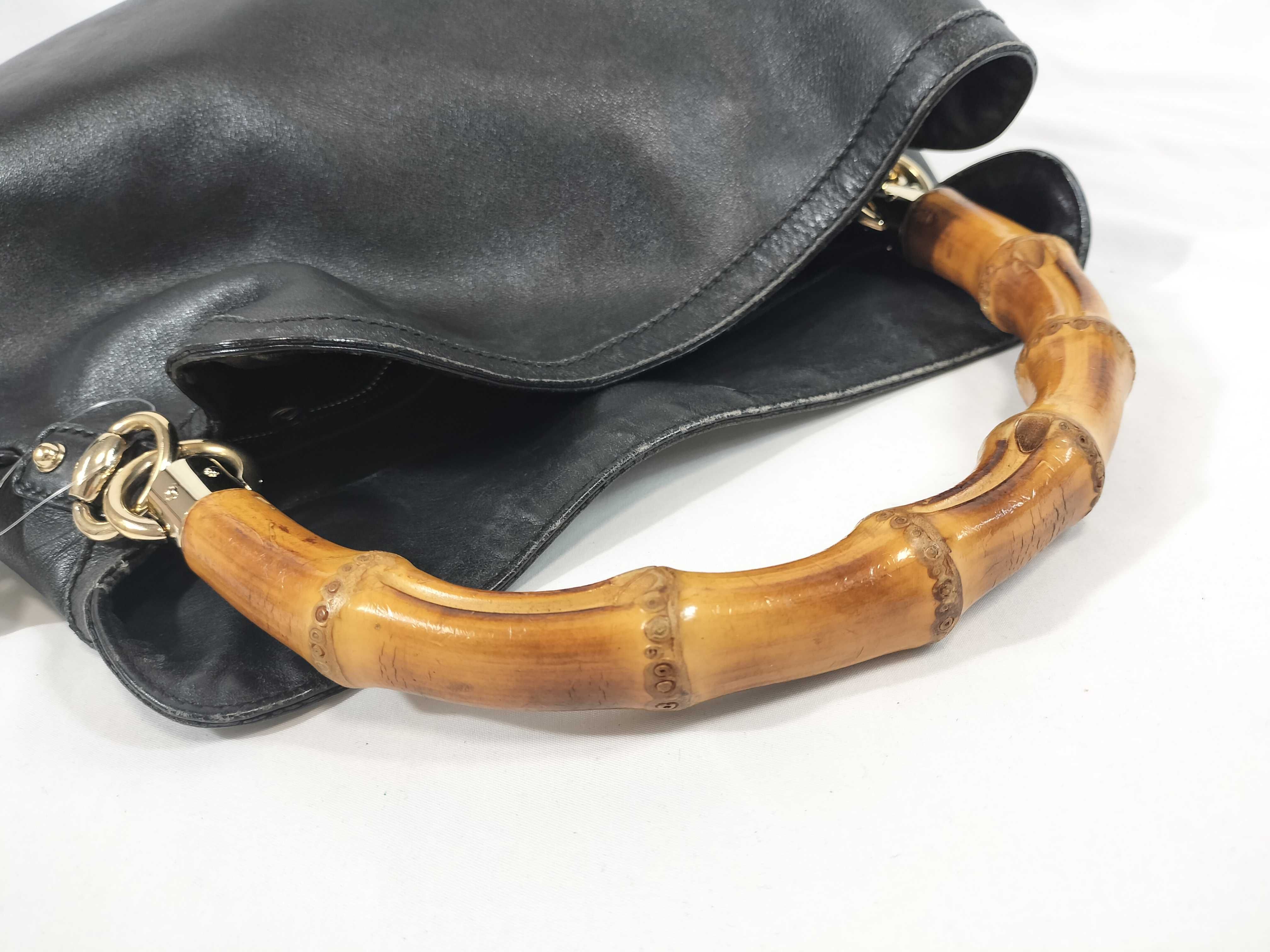 Bamboo Leather Handbag, Black, 16996 (Handbag) — view 3