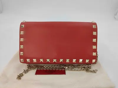Red Calf Mini Stud Chain Shoulder Bag