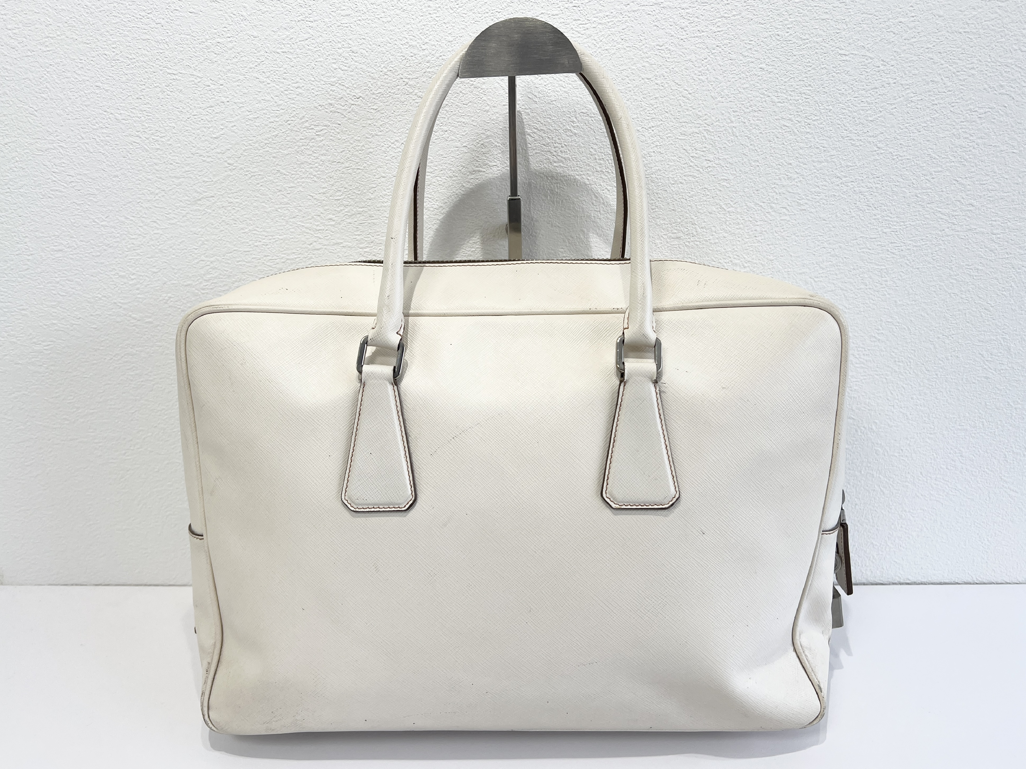 Triangle Logo Saffiano Leather Business Bag Briefcase Handbag Boston Bag — view 3
