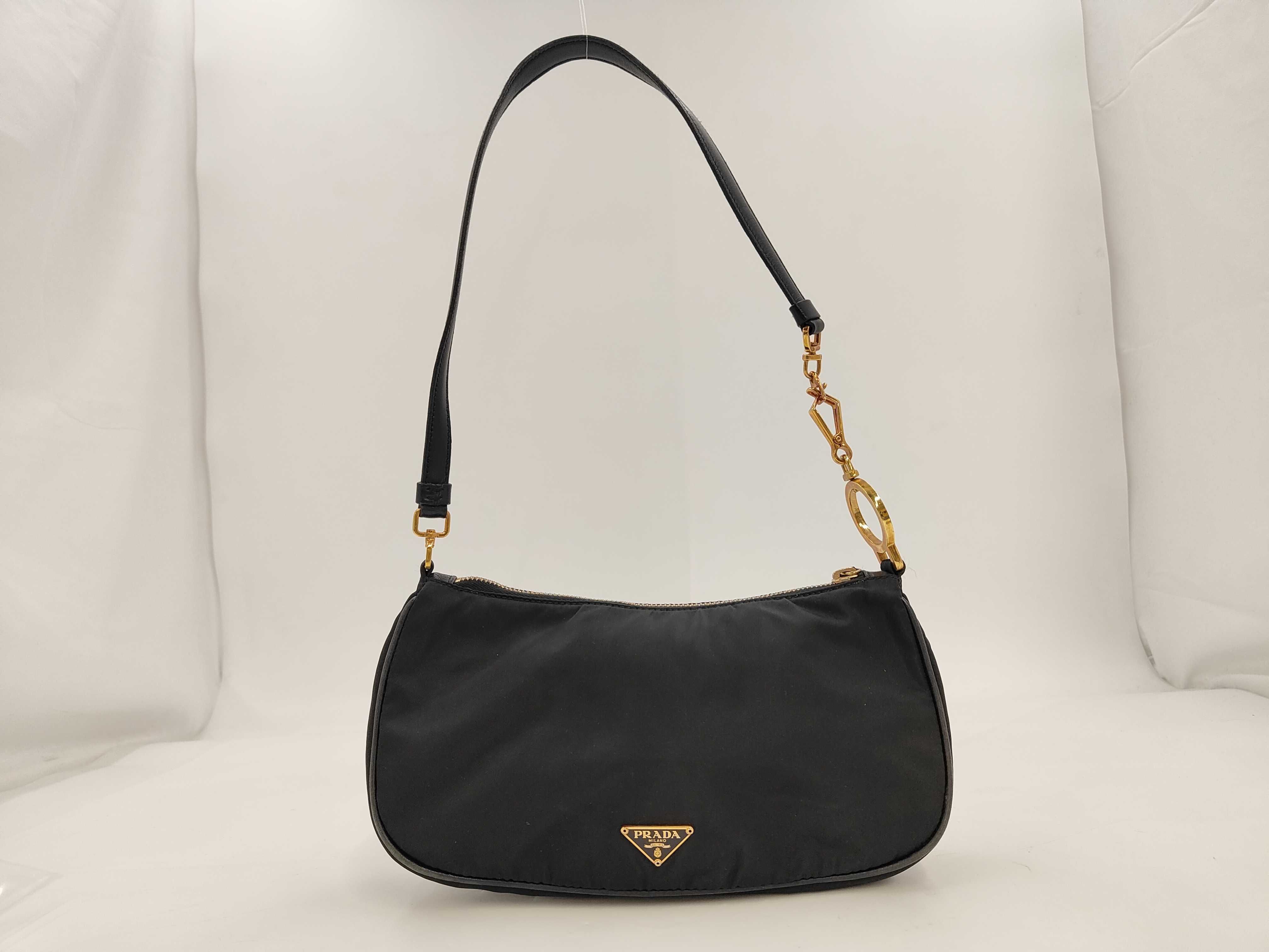Triangle Logo One-Shoulder Bag, Nylon, Black, Pouch