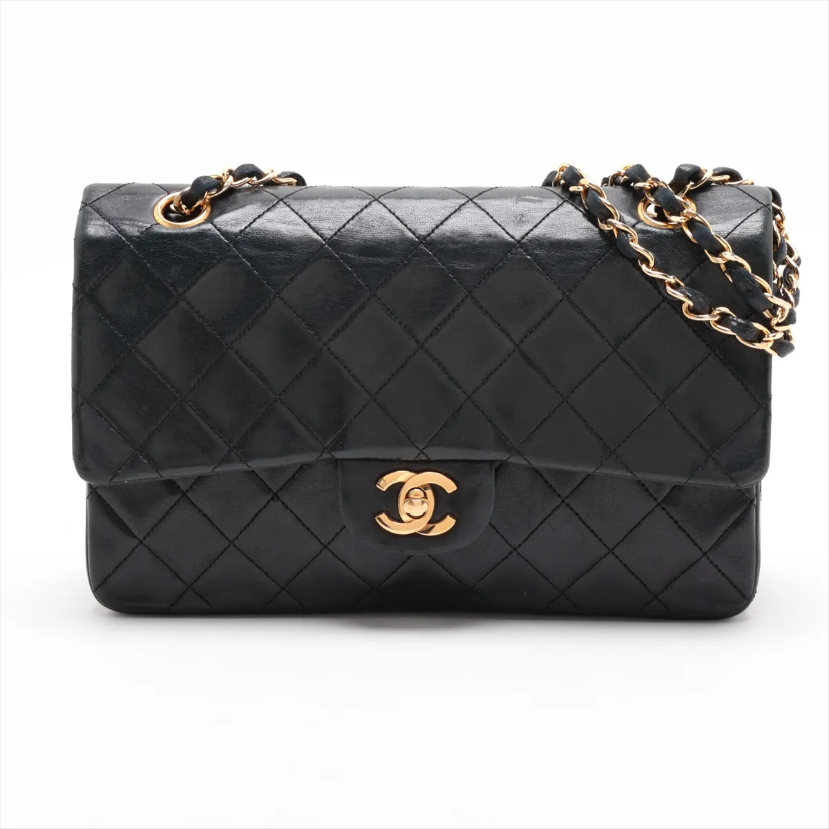 Matelassé 25 Lambskin Double Flap Double Chain Bag, Black with Gold Hardware, 129049 (Serial Number 0-series, A01112)