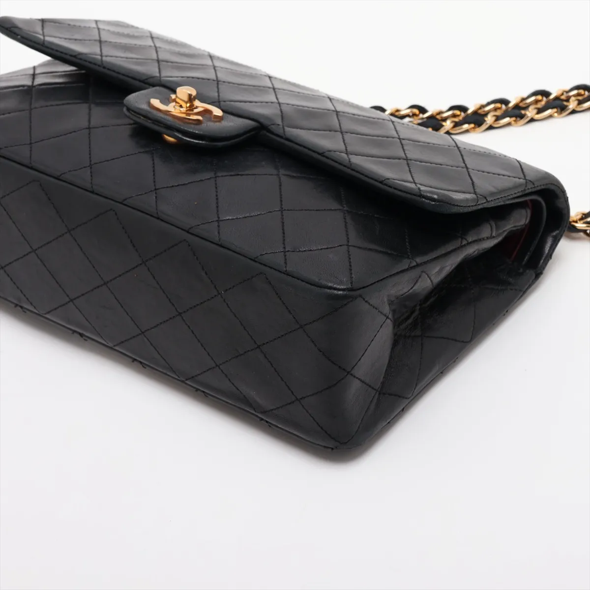 Matelassé 25 Lambskin Double Flap Double Chain Bag, Black with Gold Hardware, 129049 (Serial Number 0-series, A01112) — view 3