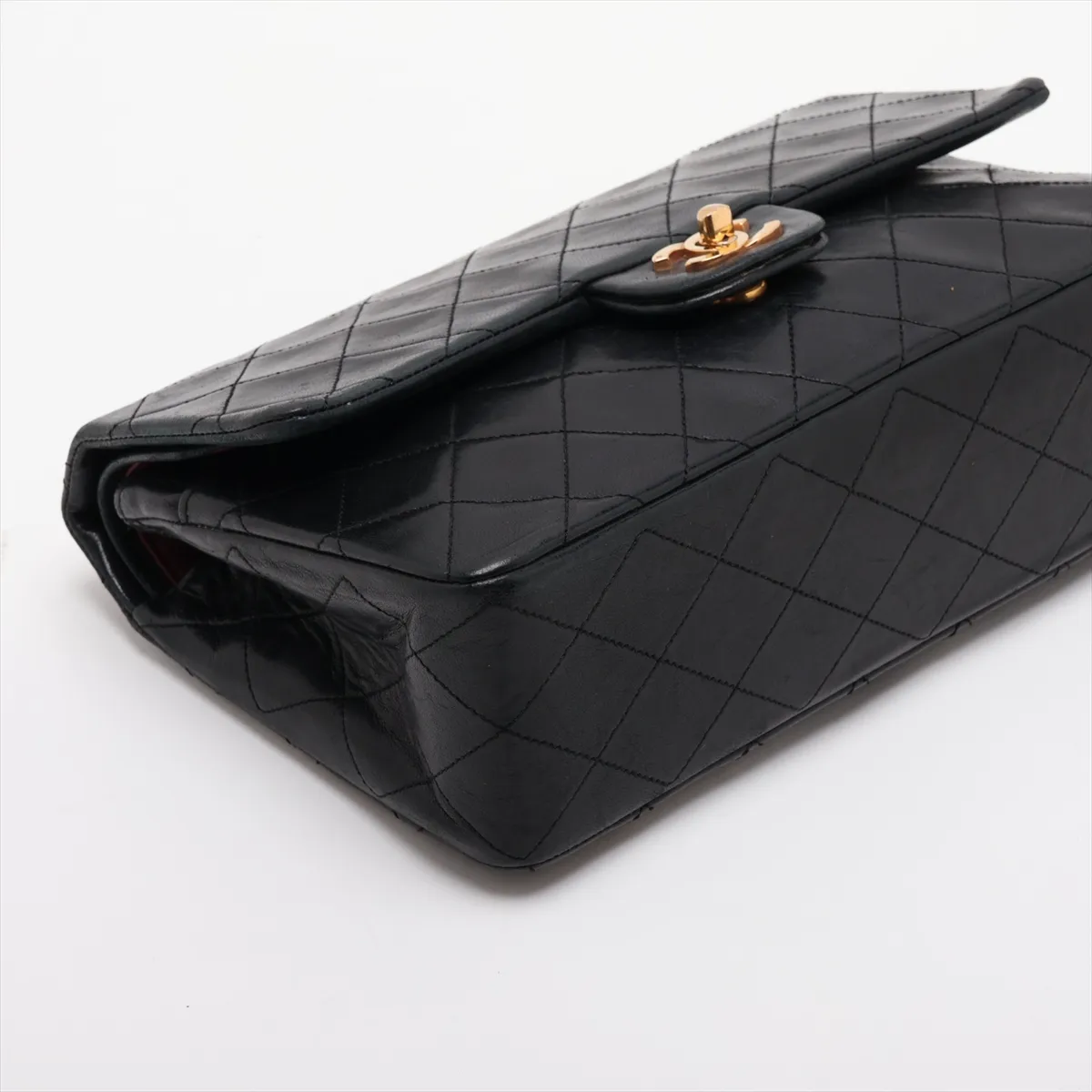 Matelassé 25 Lambskin Double Flap Double Chain Bag, Black with Gold Hardware, 129049 (Serial Number 0-series, A01112) — view 4