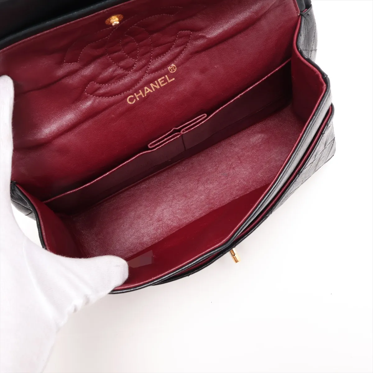 Matelassé 25 Lambskin Double Flap Double Chain Bag, Black with Gold Hardware, 129049 (Serial Number 0-series, A01112) — view 7