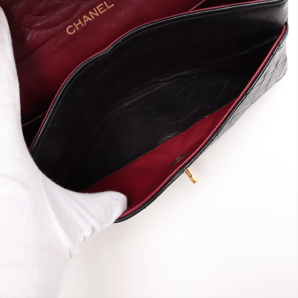 Matelassé 25 Lambskin Double Flap Double Chain Bag, Black with Gold Hardware, 129049 (Serial Number 0-series, A01112) — view 8