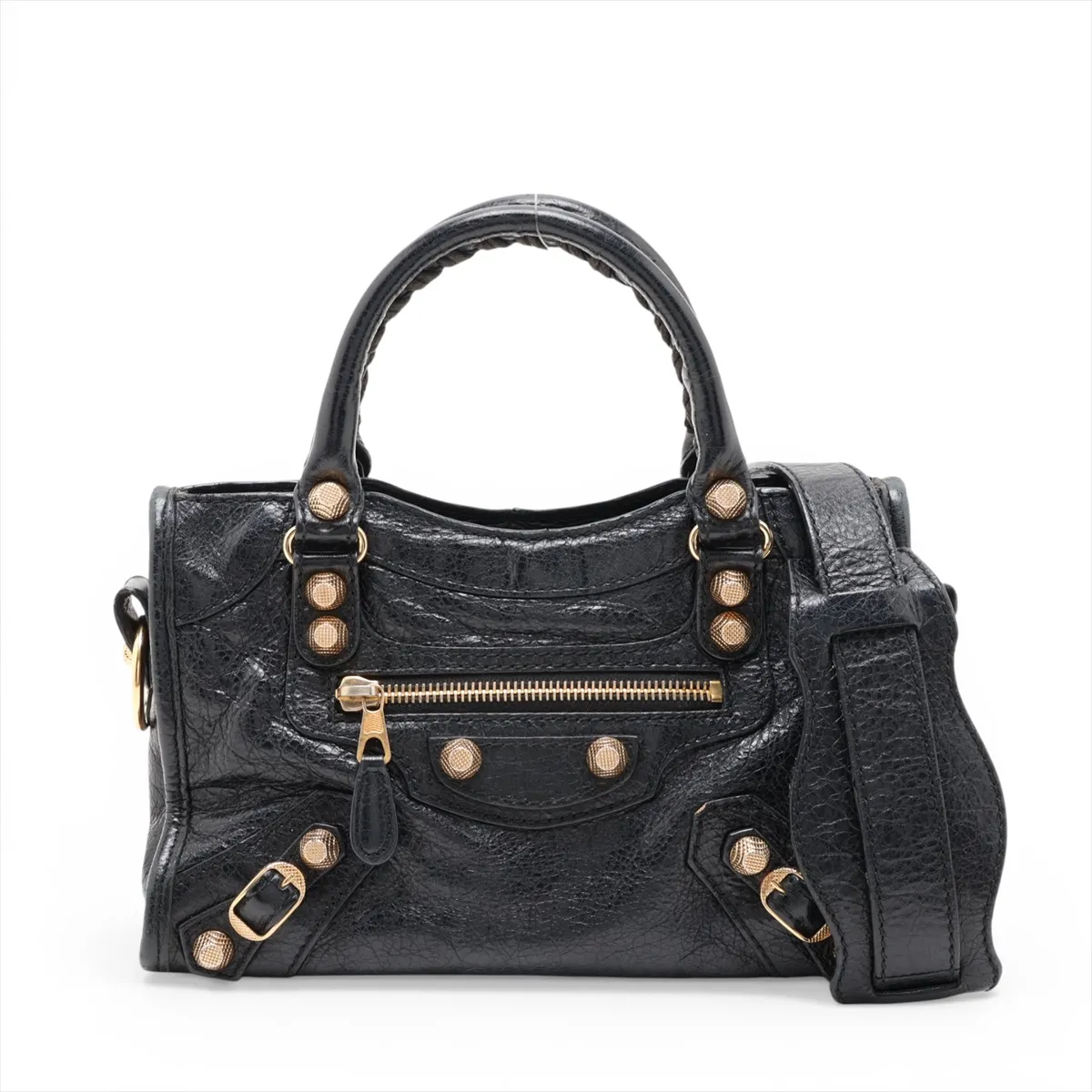 Giant Mini City Leather 2-Way Handbag, Black, 309544