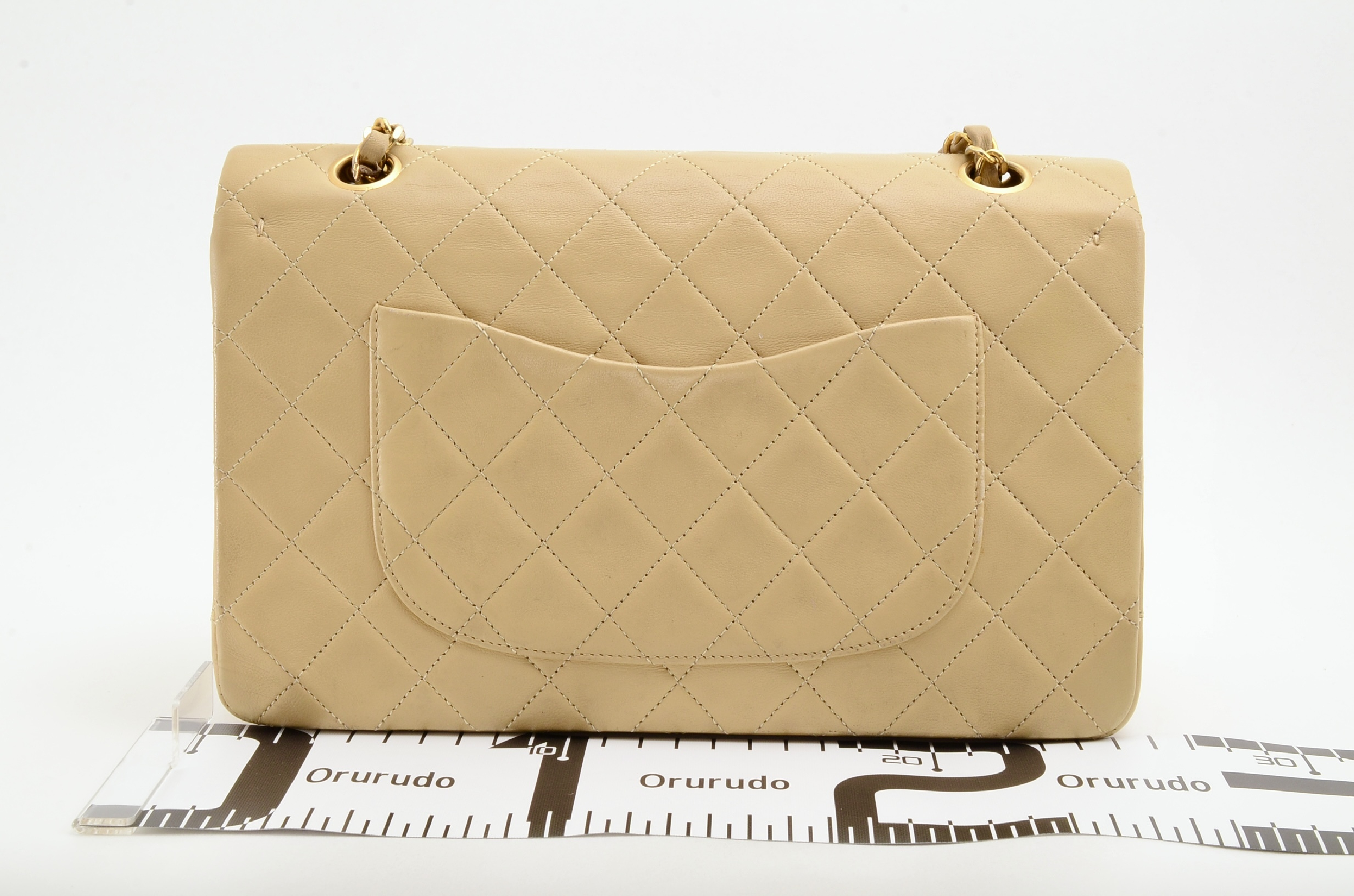 Matelassé Double Flap Chain Shoulder Bag, Beige, Seal 0 Series Shoulder Bag — view 2