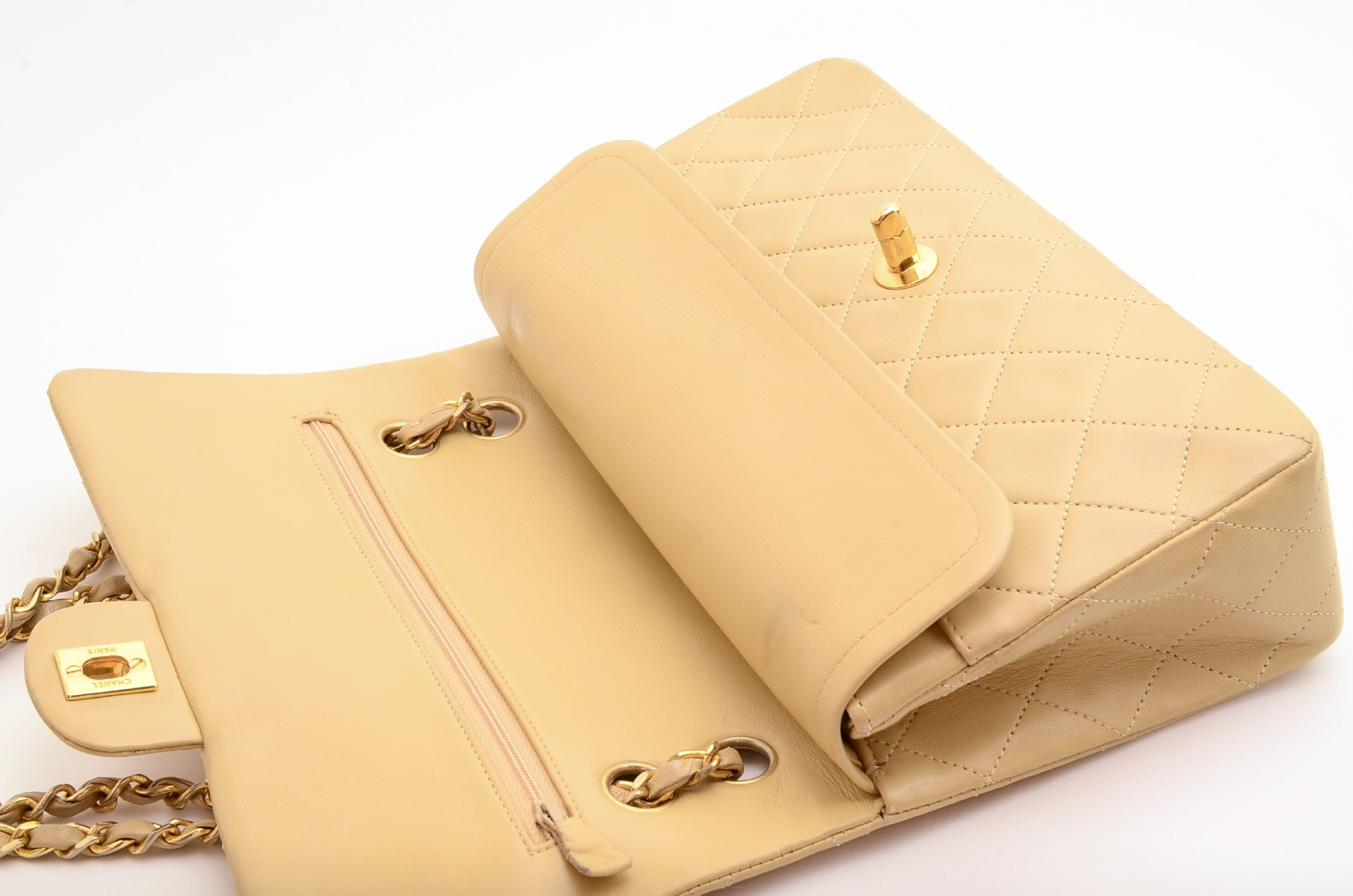 Matelassé Double Flap Chain Shoulder Bag, Beige, Seal 0 Series Shoulder Bag — view 14