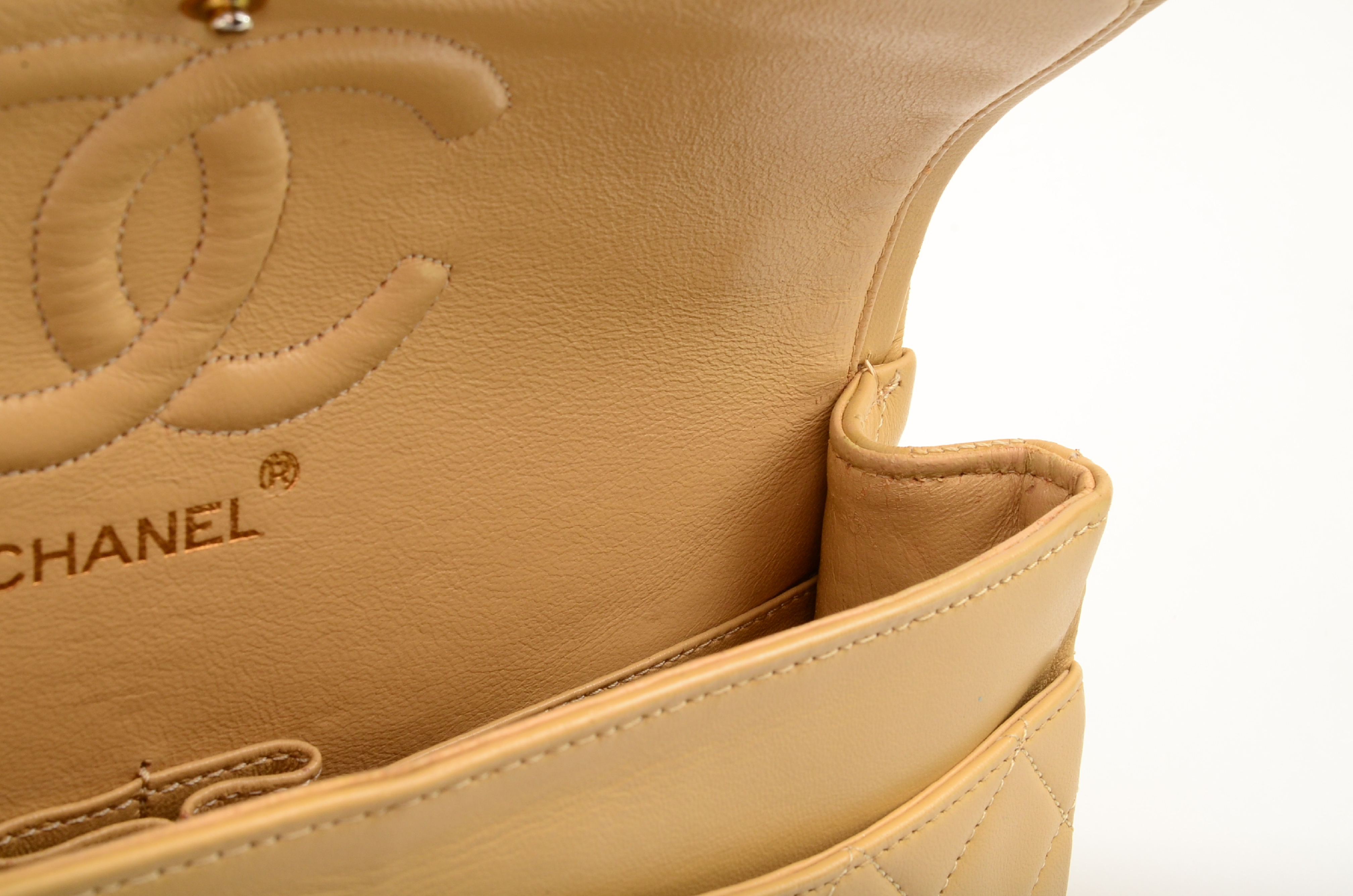 Matelassé Double Flap Chain Shoulder Bag, Beige, Seal 0 Series Shoulder Bag — view 15