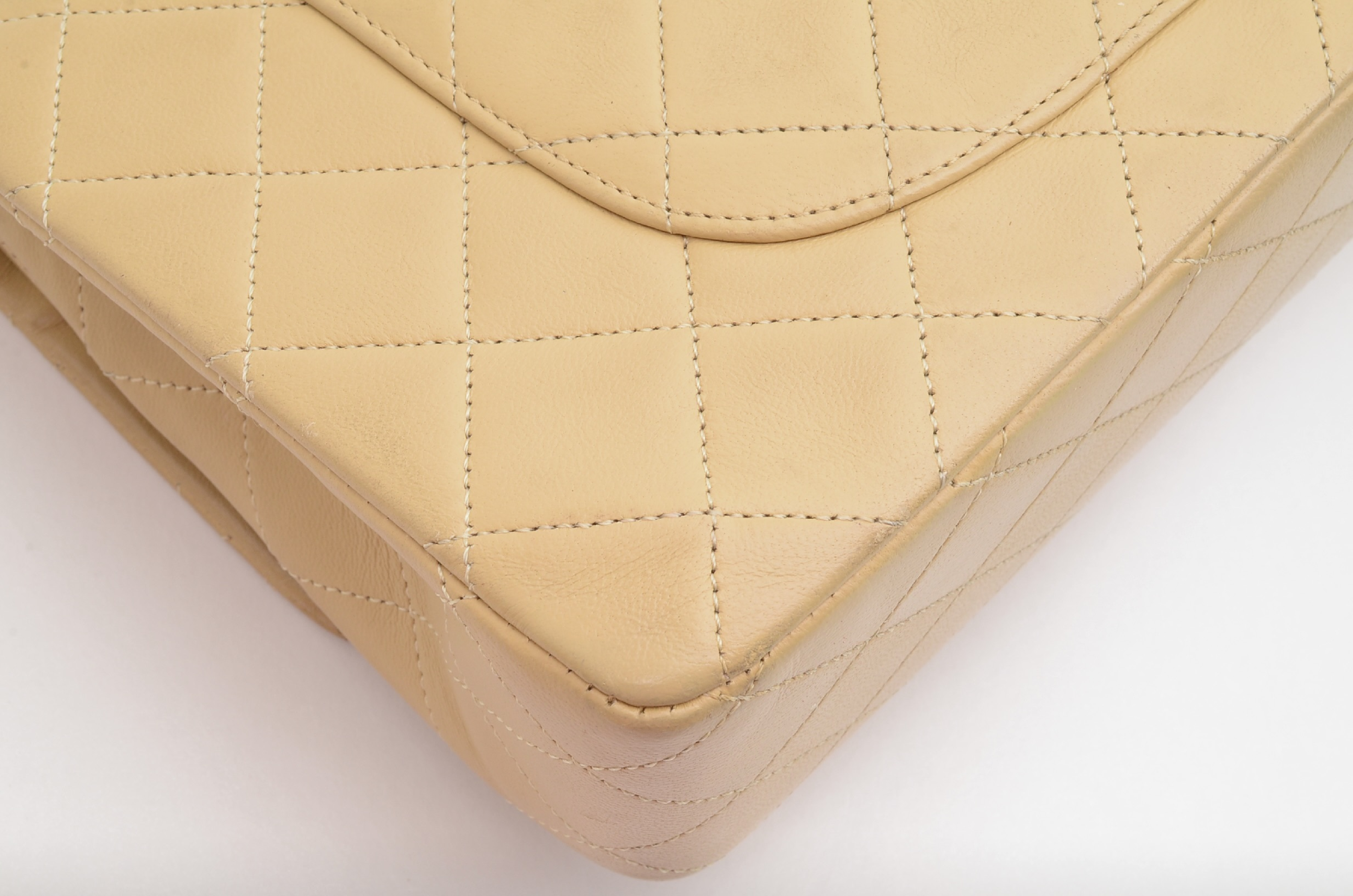 Matelassé Double Flap Chain Shoulder Bag, Beige, Seal 0 Series Shoulder Bag — view 9