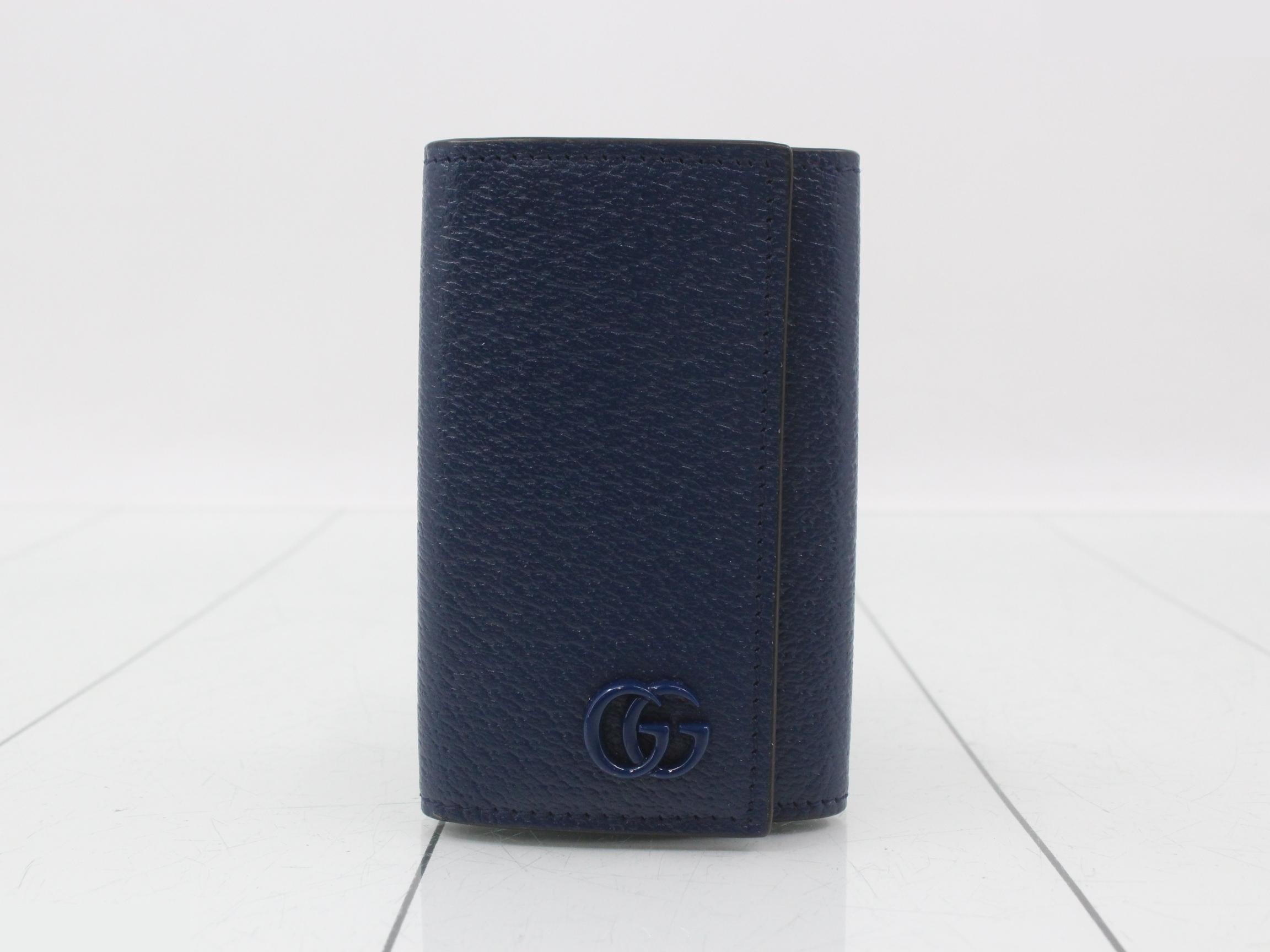 GG Marmont Key Case, Blue, Six Hooks, Calfskin