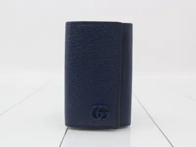 GG Marmont Key Case, Blue, Six Hooks, Calfskin