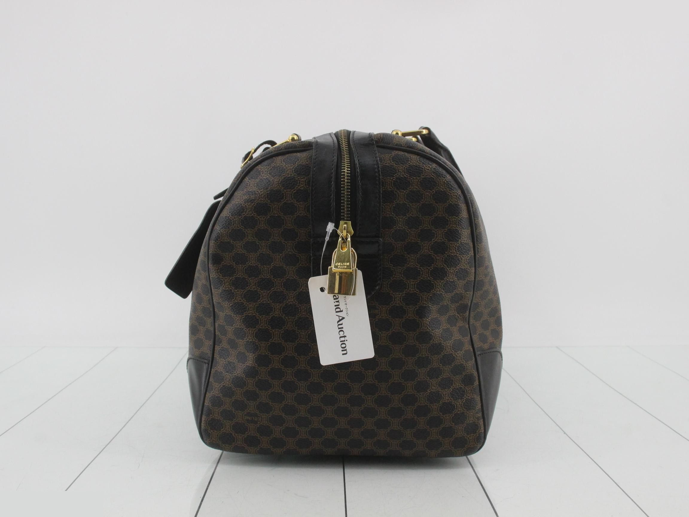 PVC/Leather Macadam Pattern Boston Bag with Name Tag, Padlock, and Key — view 4