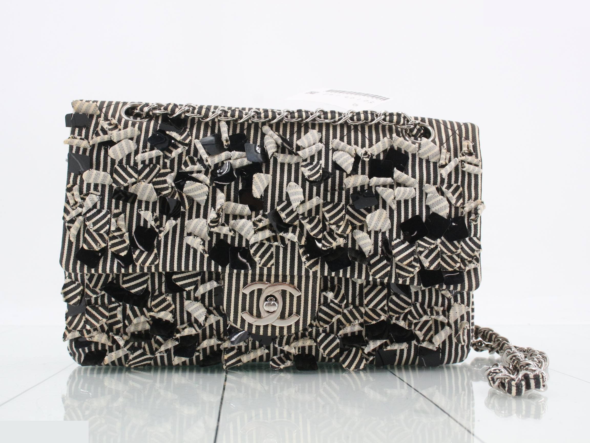 Striped Canvas Chain Shoulder Bag