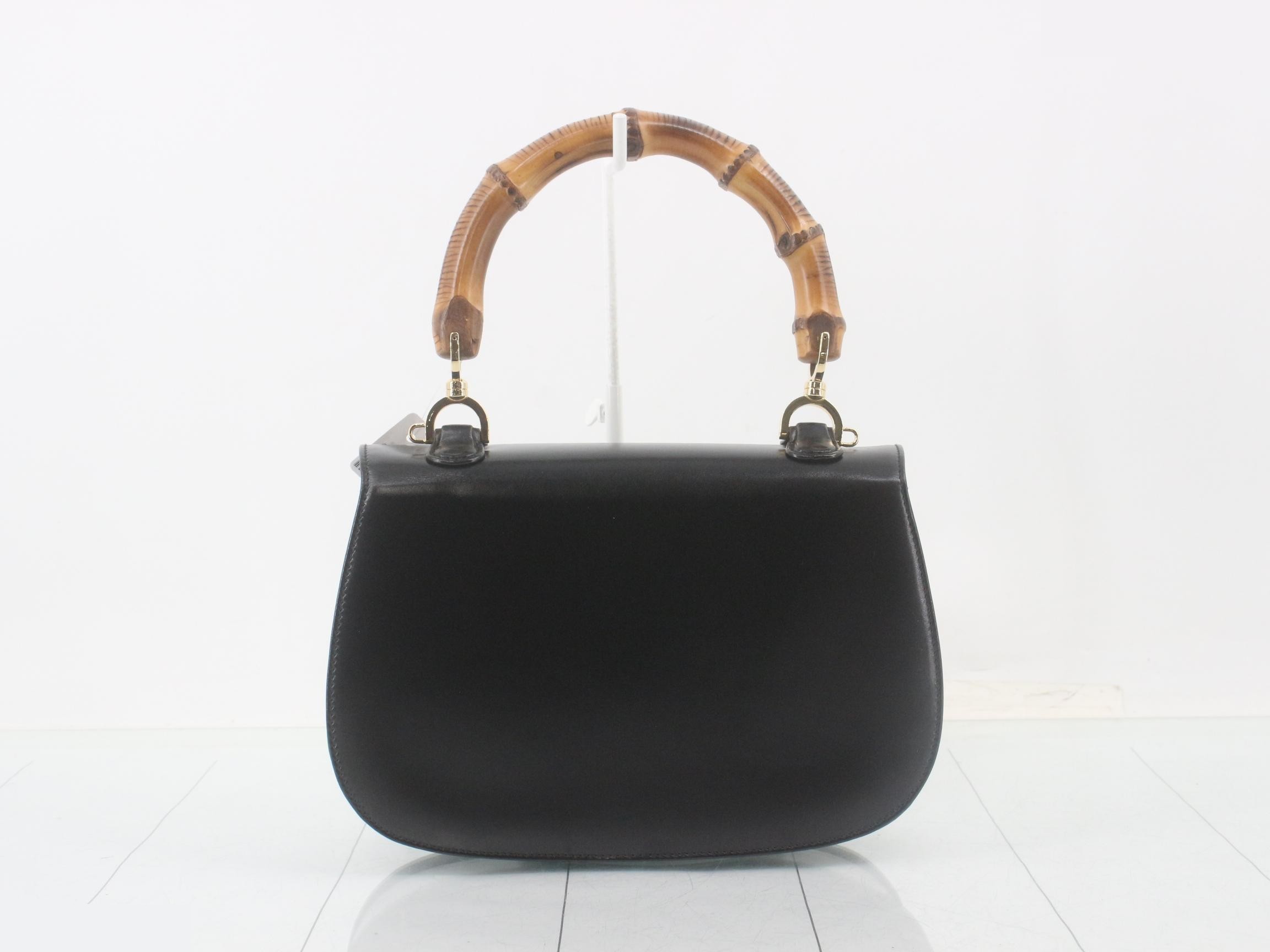 Bamboo handbag with strap, black — view 2