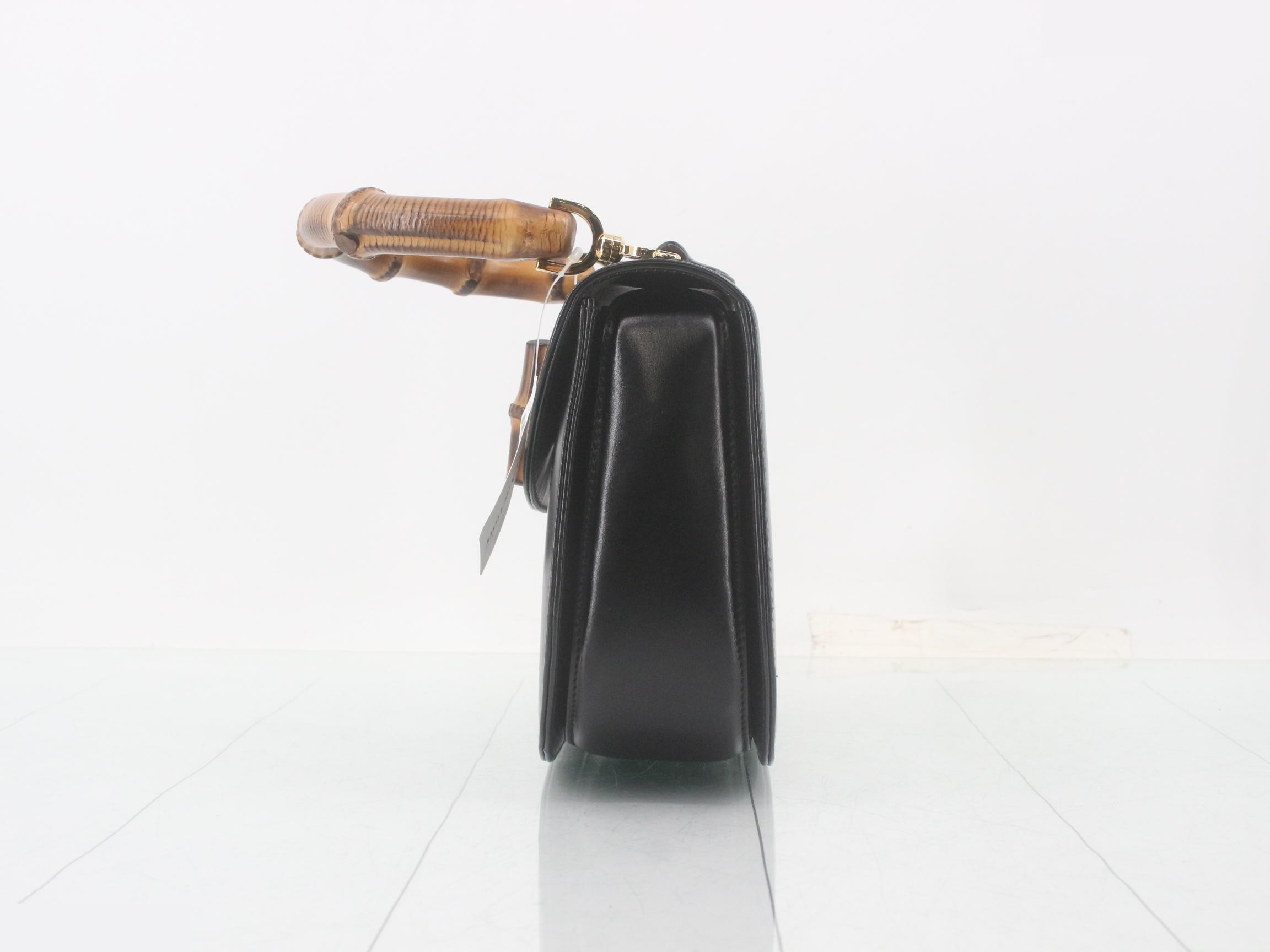Bamboo handbag with strap, black — view 3
