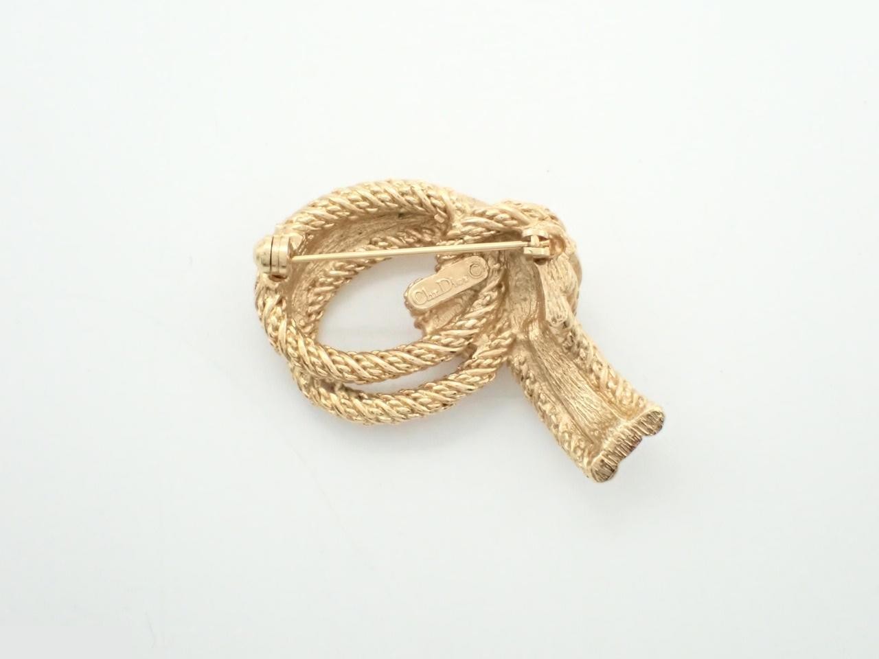 Brooch, GP (Gold Plated) Rhinestone, Rope Motif — view 2