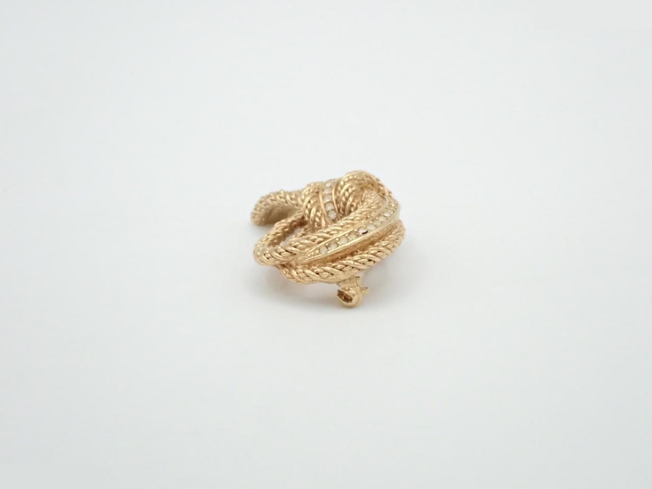 Brooch, GP (Gold Plated) Rhinestone, Rope Motif — view 3