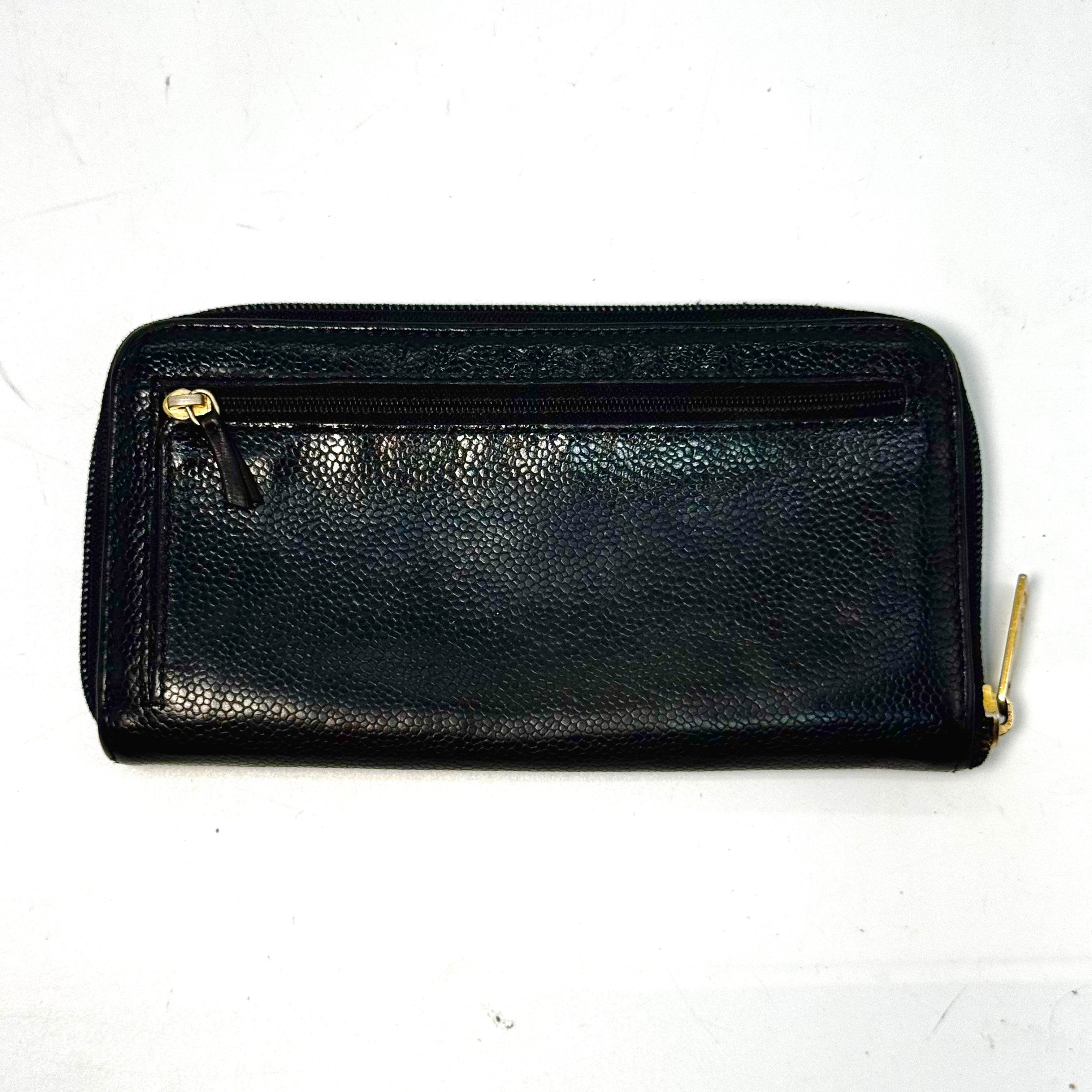 Coco Mark Caviar Skin Round Zip Long Wallet, Black, No Serial Number Sticker — view 2