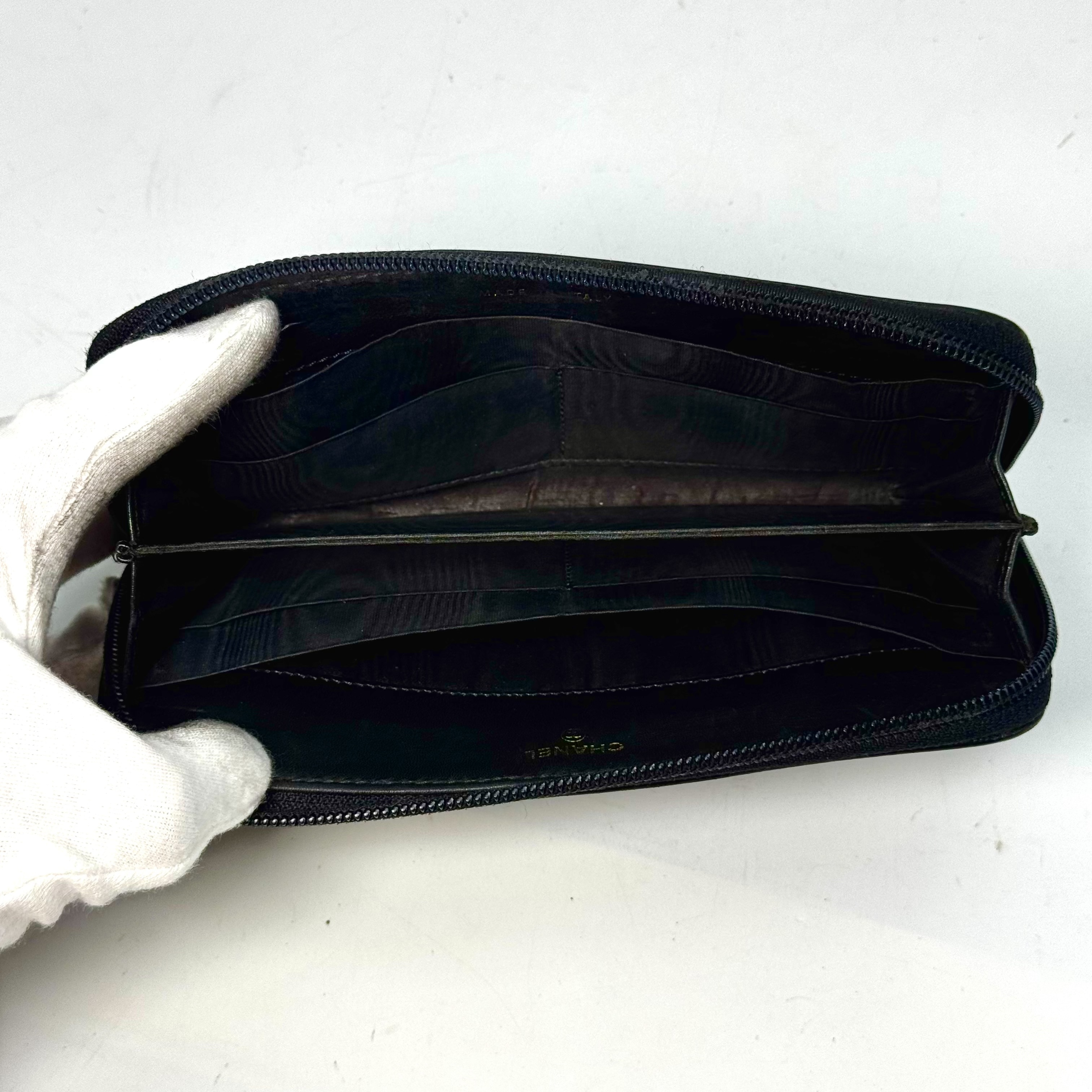 Coco Mark Caviar Skin Round Zip Long Wallet, Black, No Serial Number Sticker — view 5