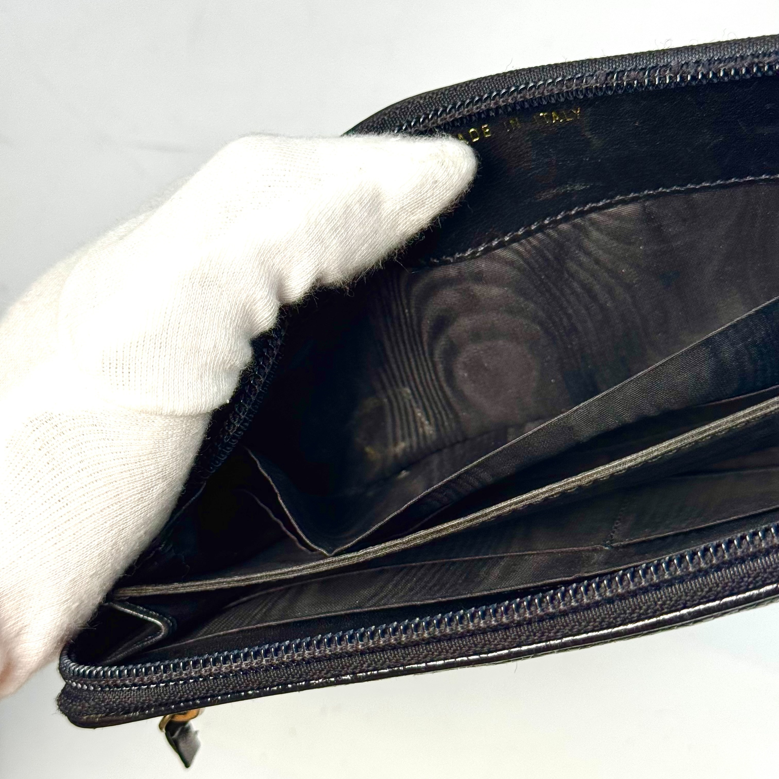Coco Mark Caviar Skin Round Zip Long Wallet, Black, No Serial Number Sticker — view 6